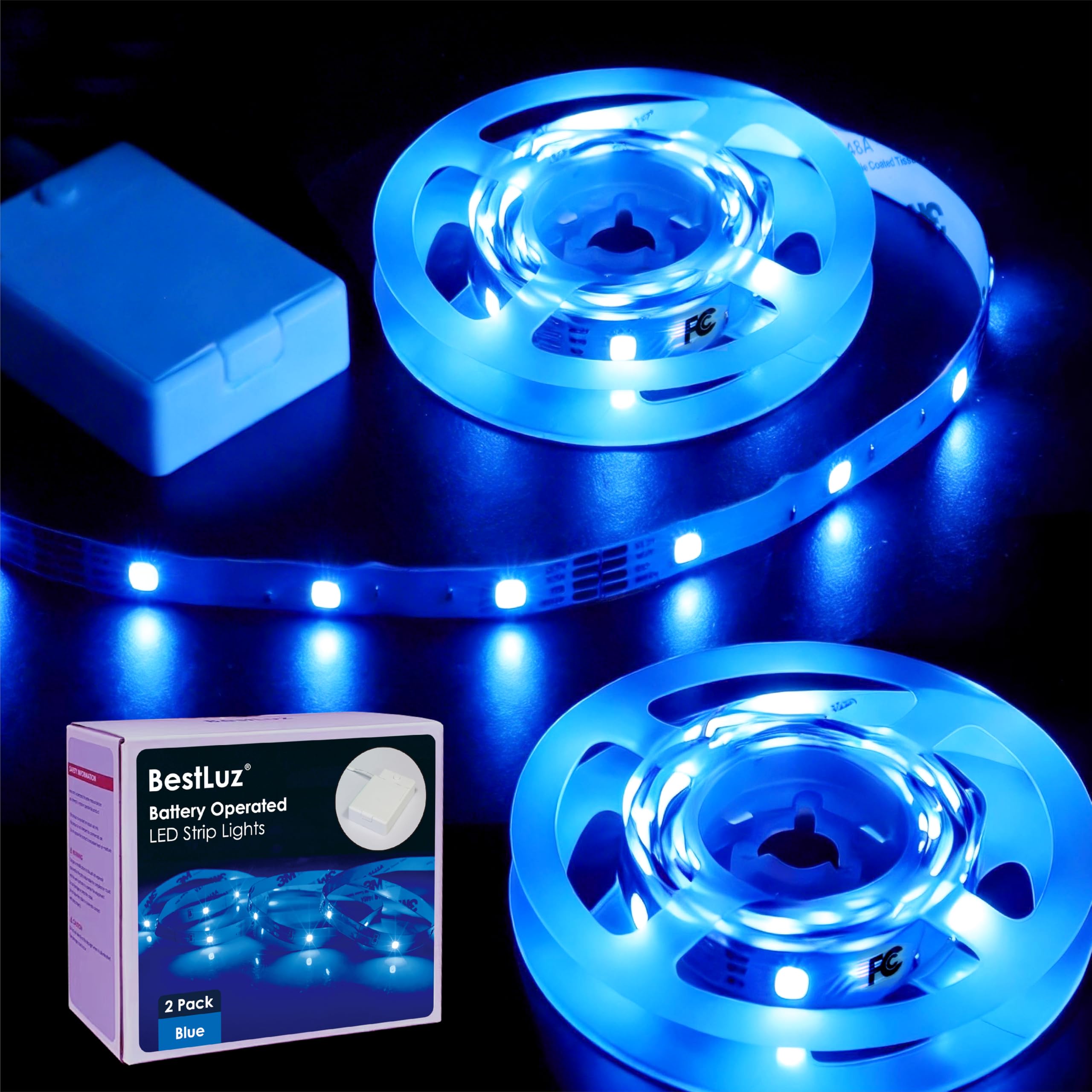 BestLuz Battery Operated LED Band Lights 2X 3.33ft Flexible Blue LED Light Band for Bedroom Room Decor  Battery Powered Lighting for Cabinet Shelf Closet TV Backlight
