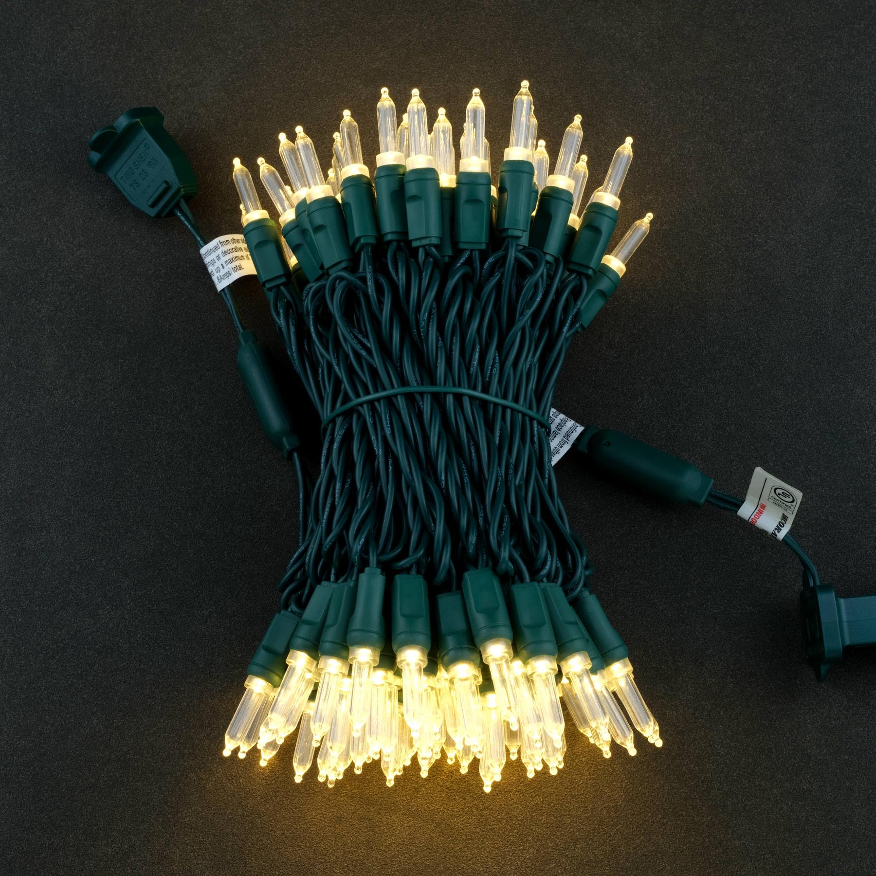 YULETIME T5 LED Christmas Lights, 100 Warm White Bulbs, 33 ft Waterproof Green Wire String Lights, Model YX-T5-100-3