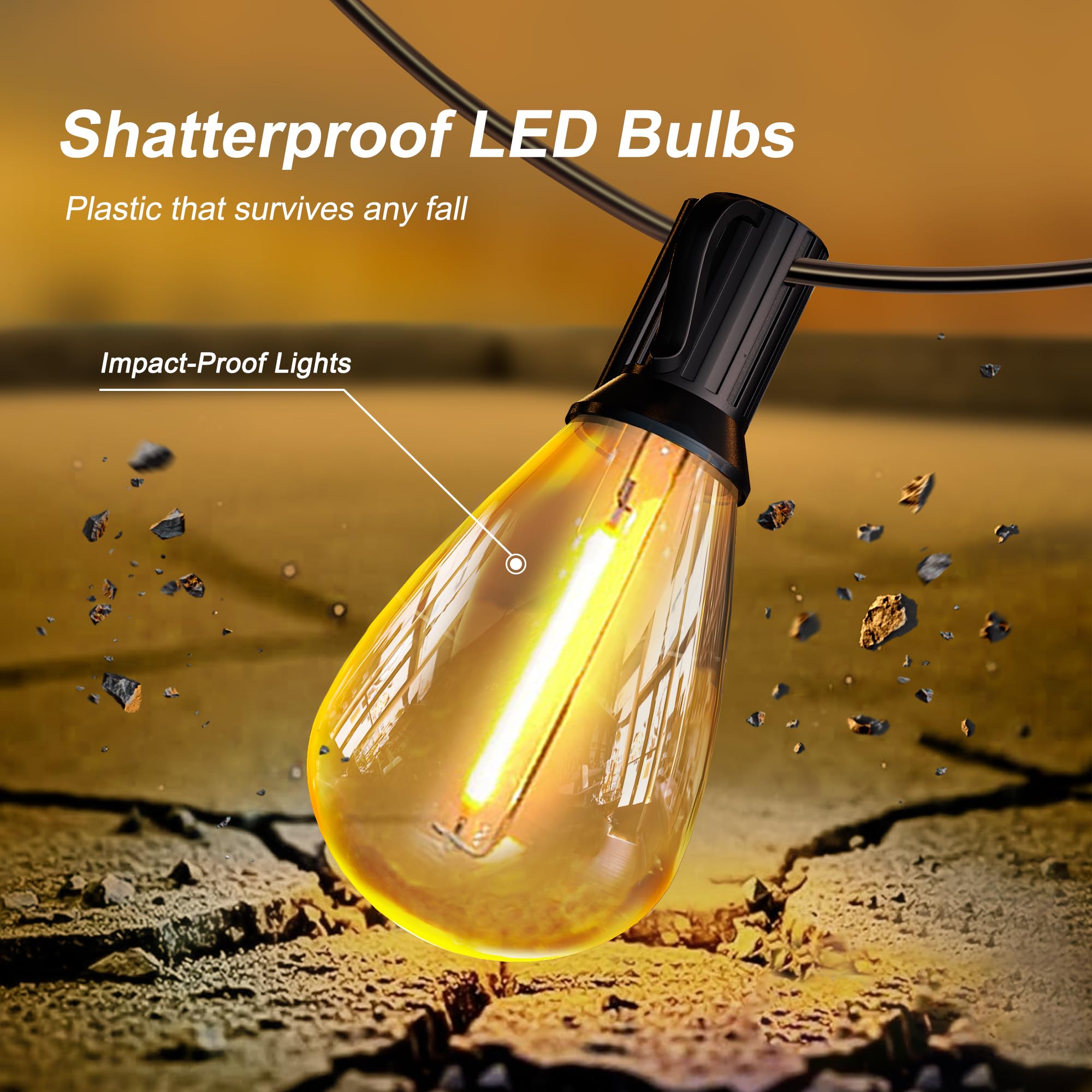 CABOCASA Outdoor String Lights 100FT for Outside Patio Lights with 50+2 Shatterproof S14 LED Dimmable Bulb, Outside Hanging Ligh