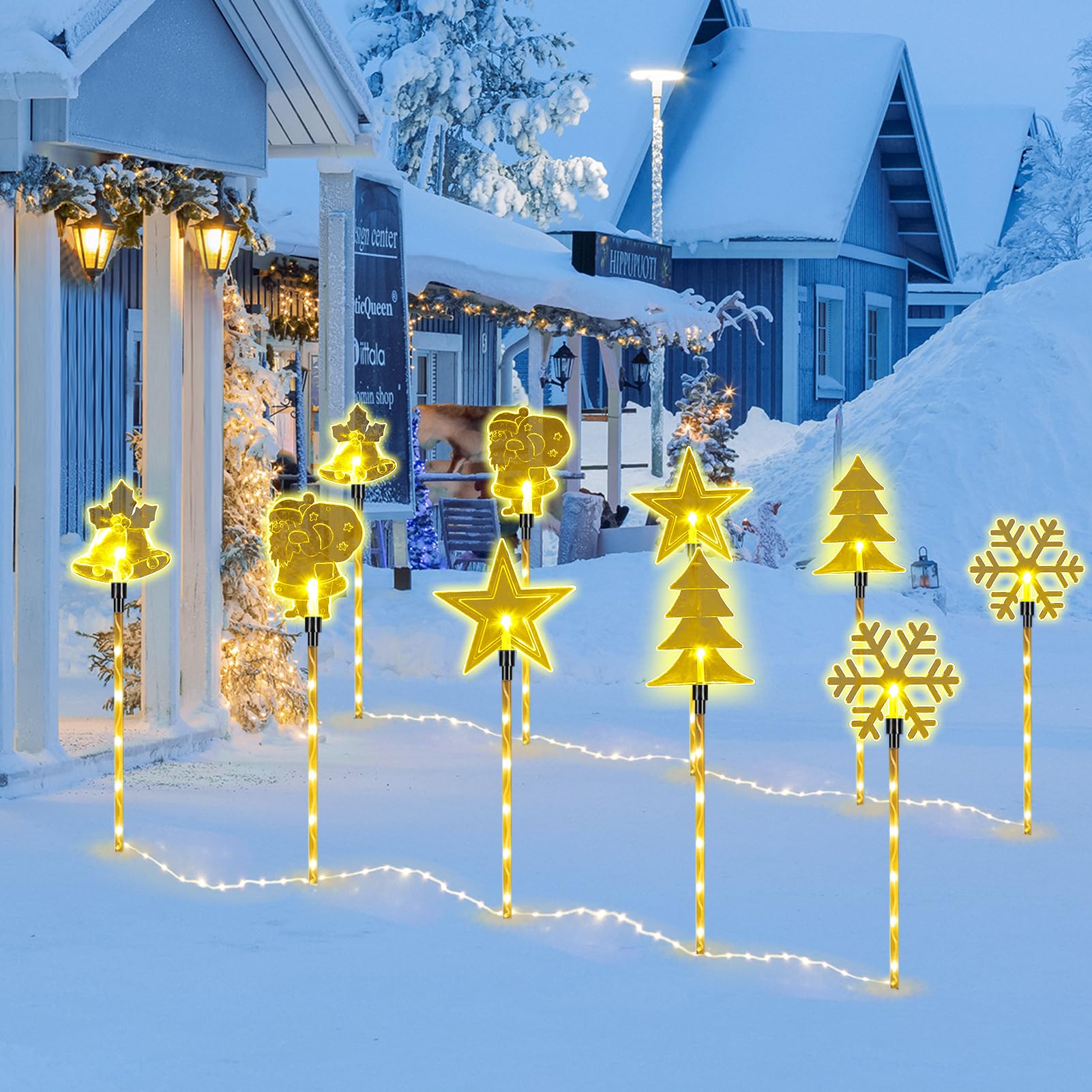 10 Pack Christmas Landscape Lights Outdoor Decorations, Snowflakes Waterproof Pathway Lights With Stakes, Led Night Lights For O
