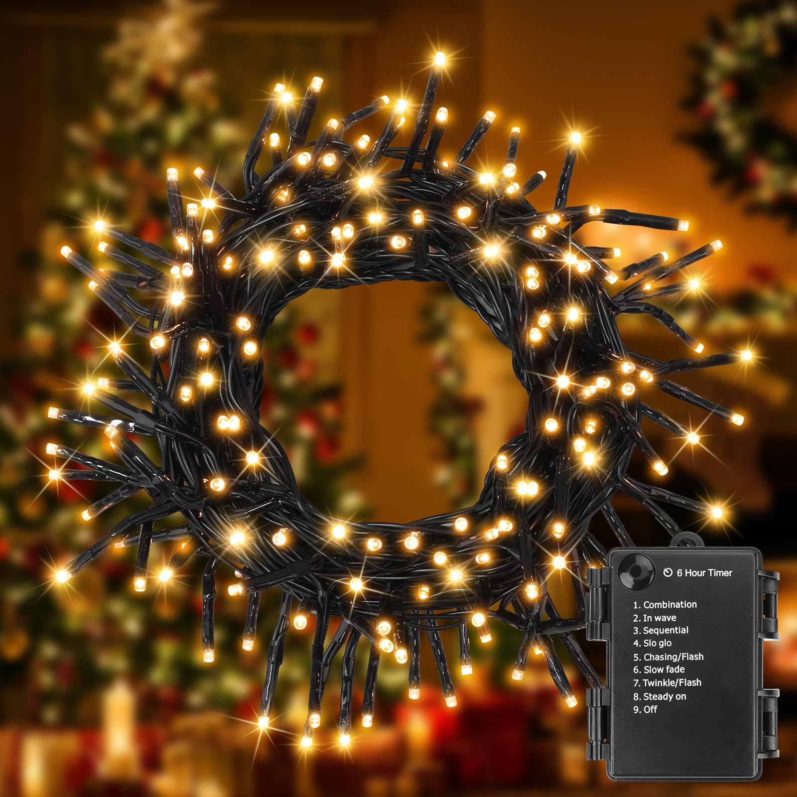 TGXCF 25FT 150LED Christmas Lights, Battery-Powered, Warm White, Cluster Lights with Timer & 8 Modes, Model F3-100LED