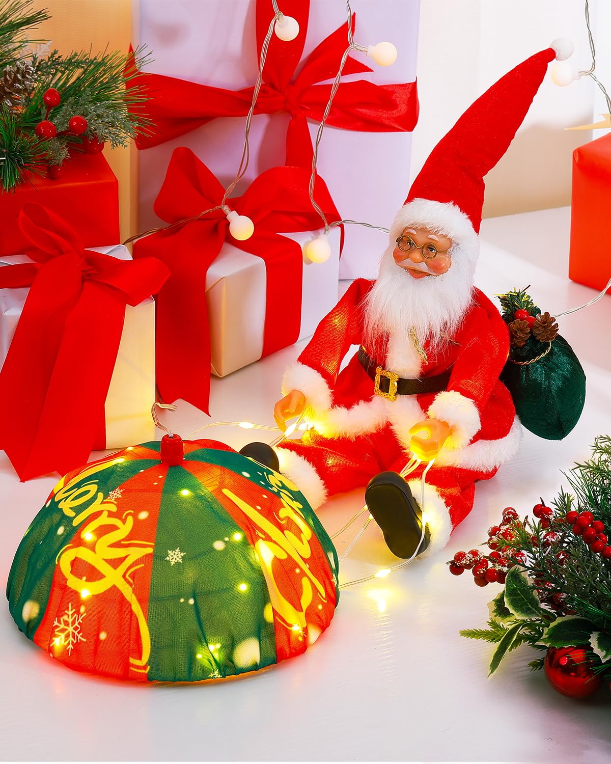 Christmas Parachute Santa Lights - Plug in Set of Two Santa Lights with 8 Lighting Modes and Timer, Hanging Lighted 2 Santa Clau