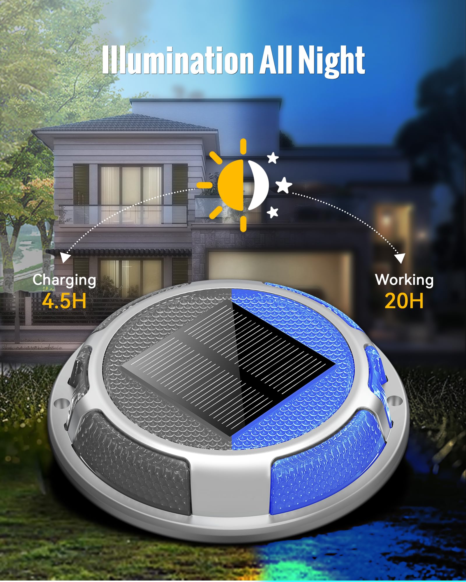 Fabstyl Solar Driveway Lights 12 Pack - Waterproof Led Pathway Markers (Blue & White)