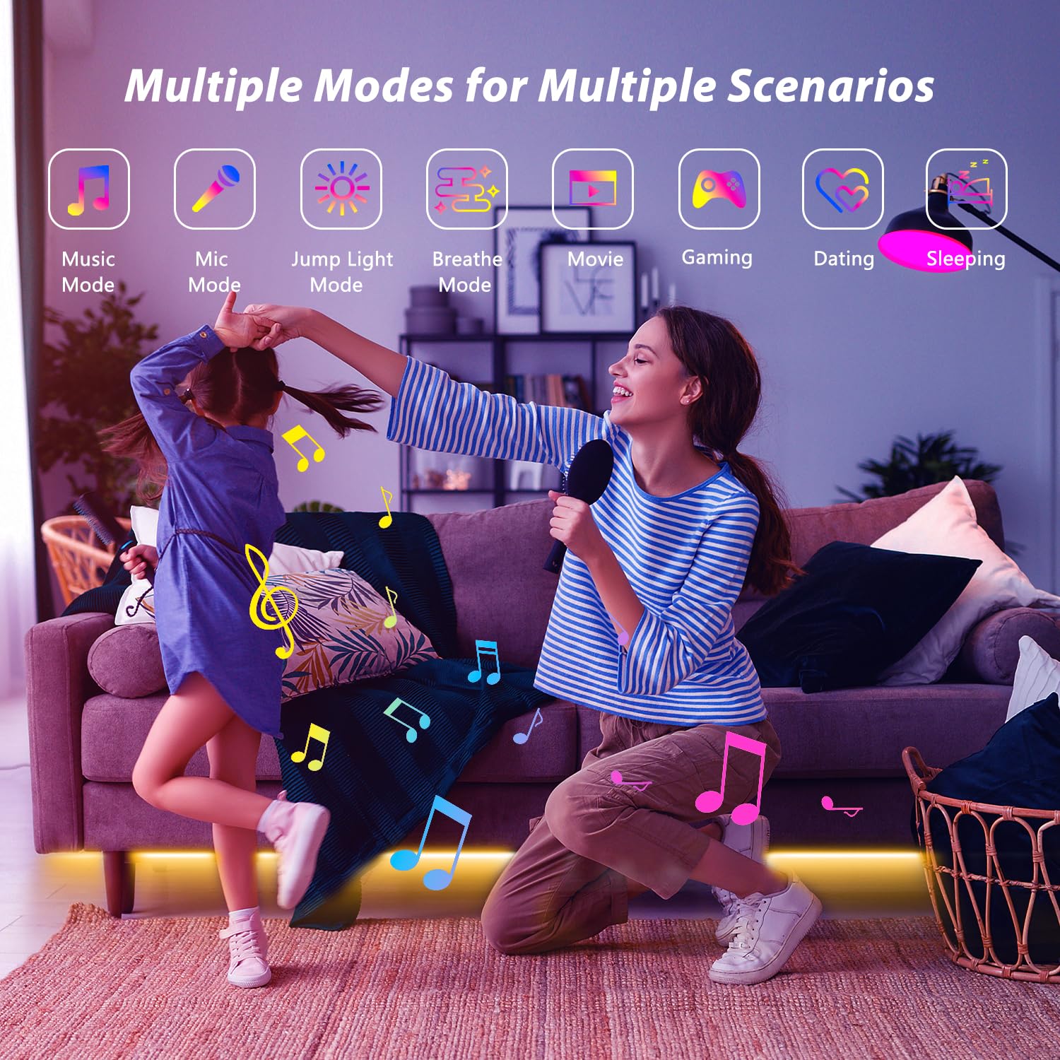 Ledagic Smart Voice Control Led Lights For Bedroom 100Ft, Wifi Rgb Led Strip Lights Compatible With Alexa And Google Assistant, Led Light Strip Music Sync 16 Million Colors Lights For Home Decor