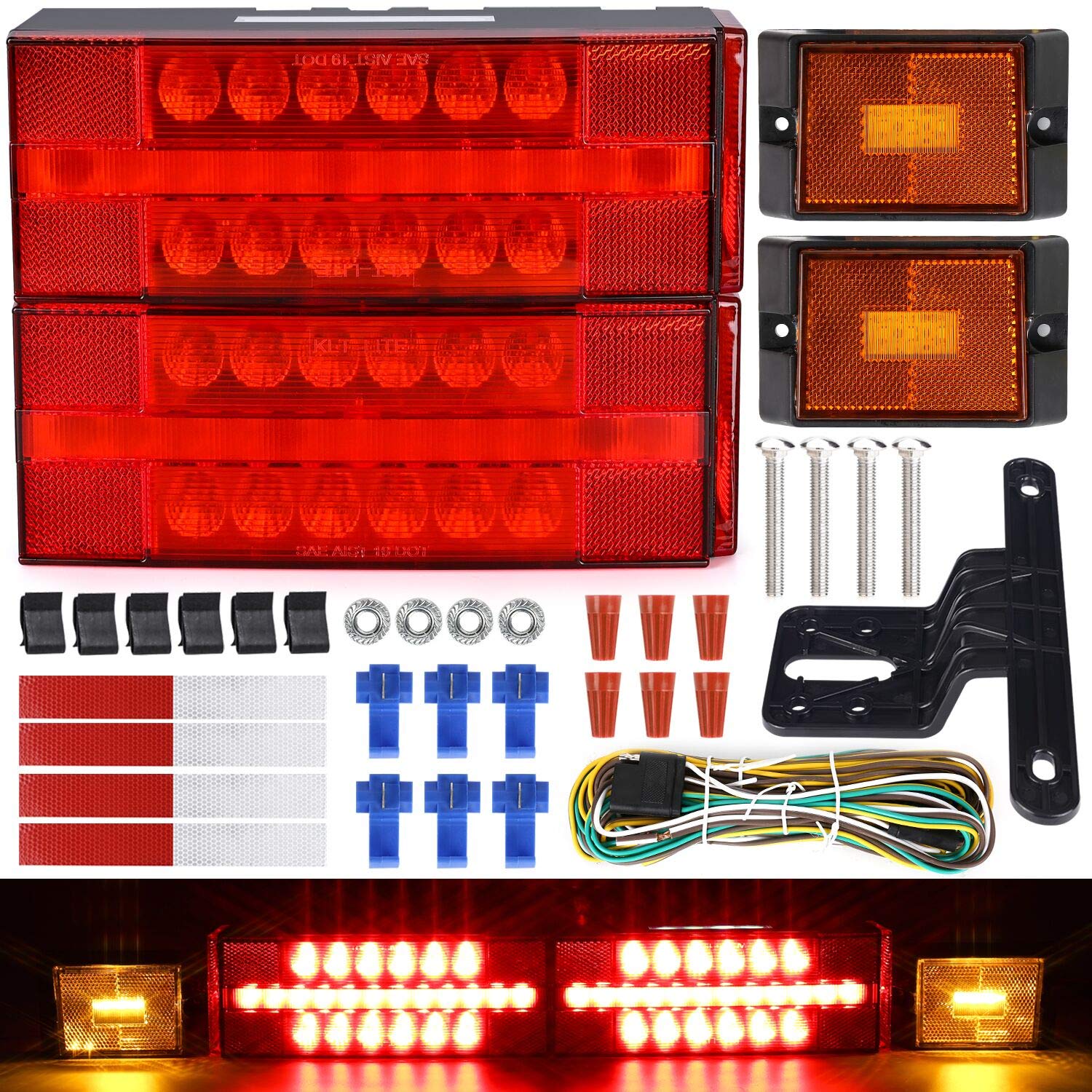 Linkitom New Submersible Led Trailer Light Kit, Super Bright Fully Waterproof Tail Lights, Combined Stop,Tail Lights,Turn And License Lights Function For Boat Trailer