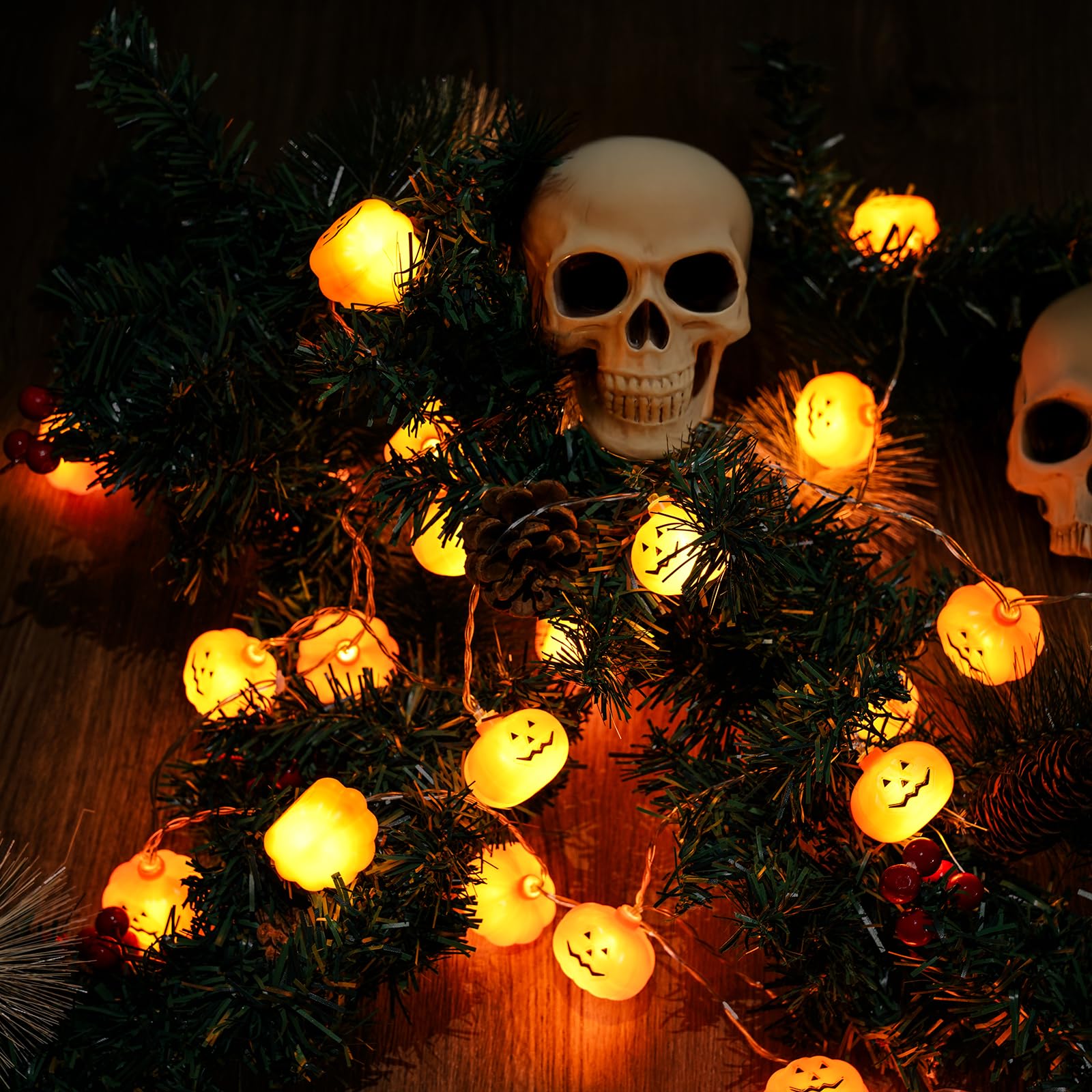Halloween Decoration, 10Ft 20 Led Pumpkin String Lights, Battery Operated 2 Mode Steady/Flickering Waterproof Halloween Lights F