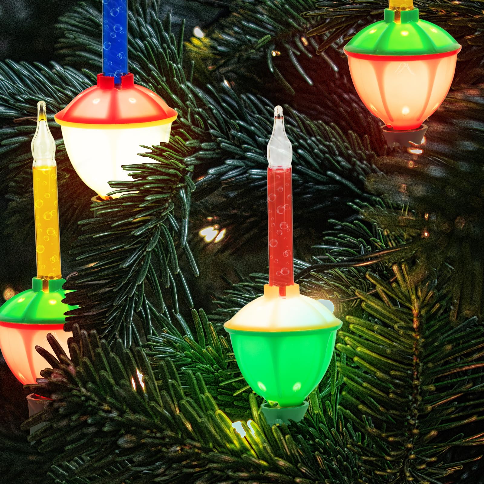 Moonflor C7 Bubble Lights - 4 Pack Replacement Bulbs, Multicolor Red Orange Blue, E12 Base for Christmas Tree Decorations