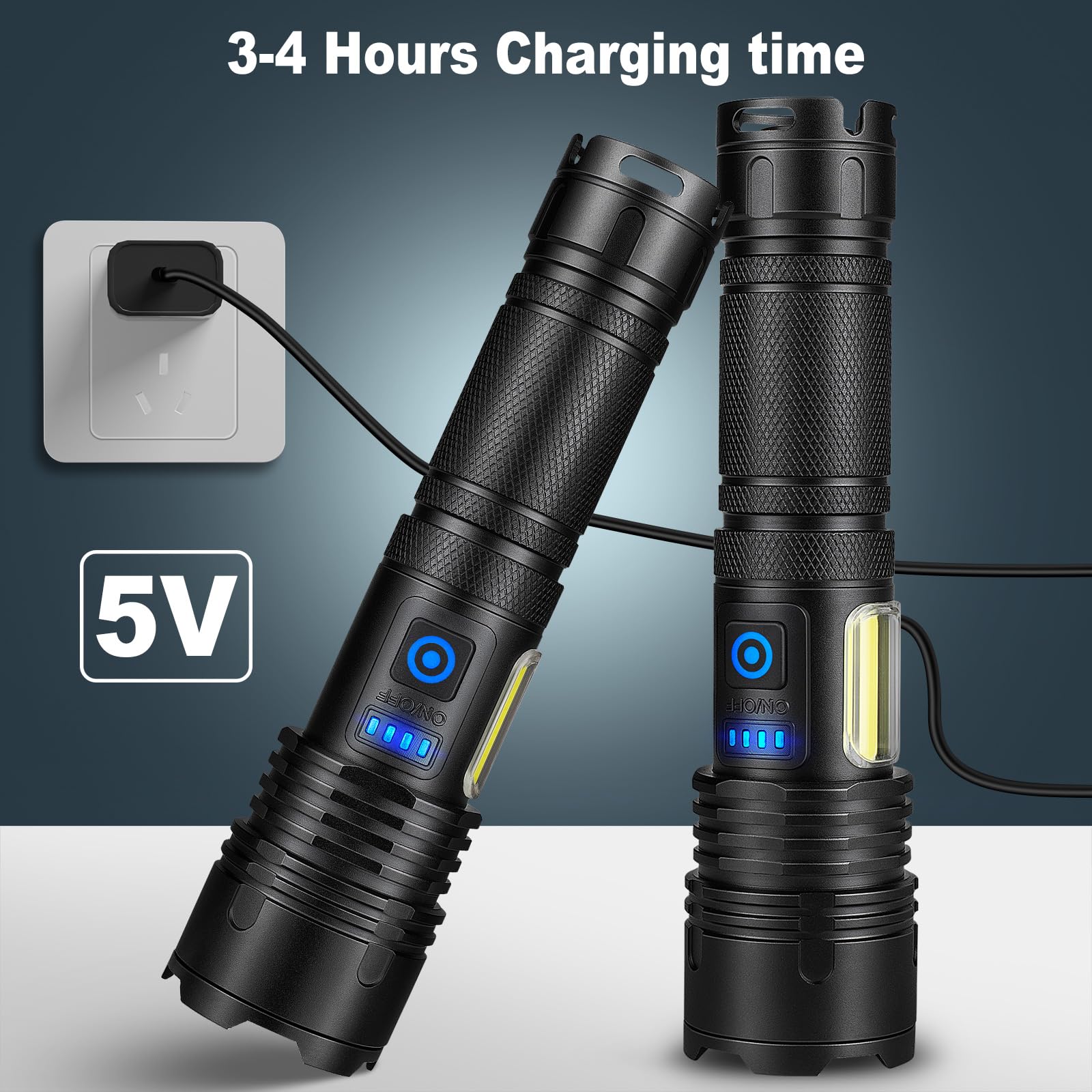 Cinlinso Rechargeable Led Flashlights High Lumens 2 Pack, 990000 Lumen Super Bright Flashlight, 7 Modes With Cob Work Light, Ipx