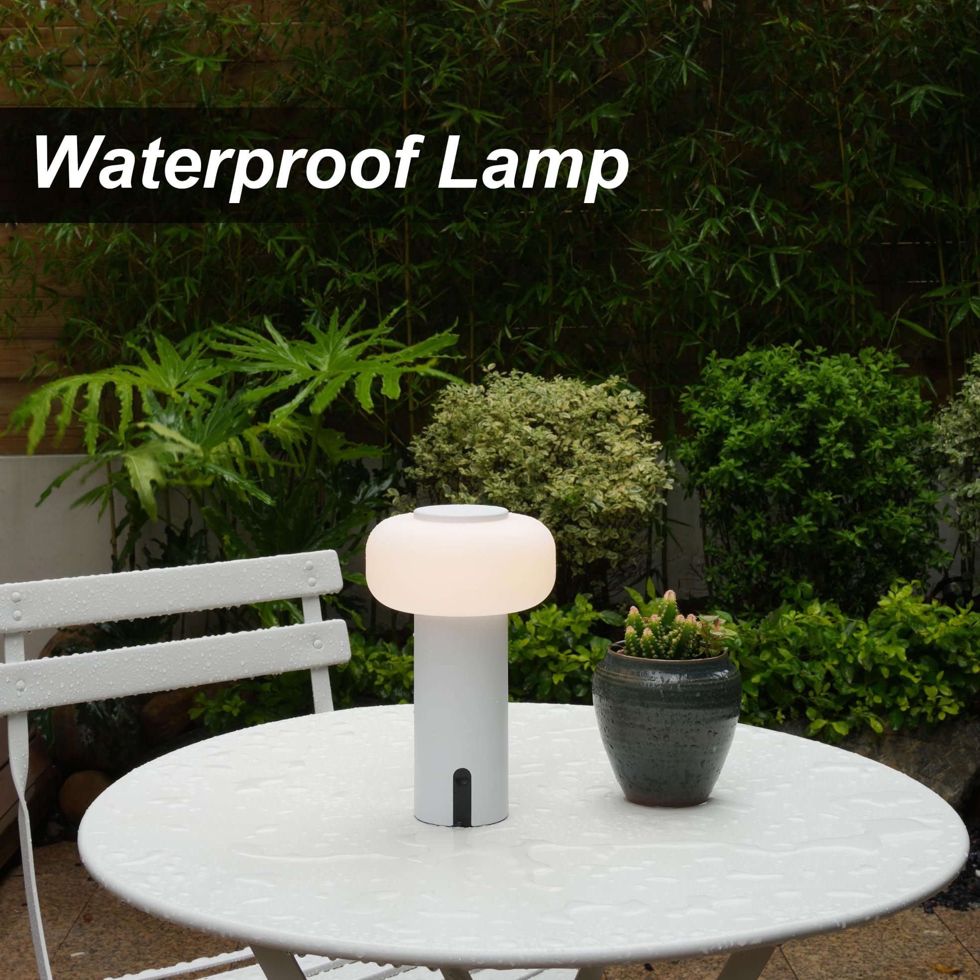 WEILAILUX Shower Lamp, Waterproof Cordless Table Lamp, Rechargeable Touch Dimmable Night Light, White, Model WL-3690