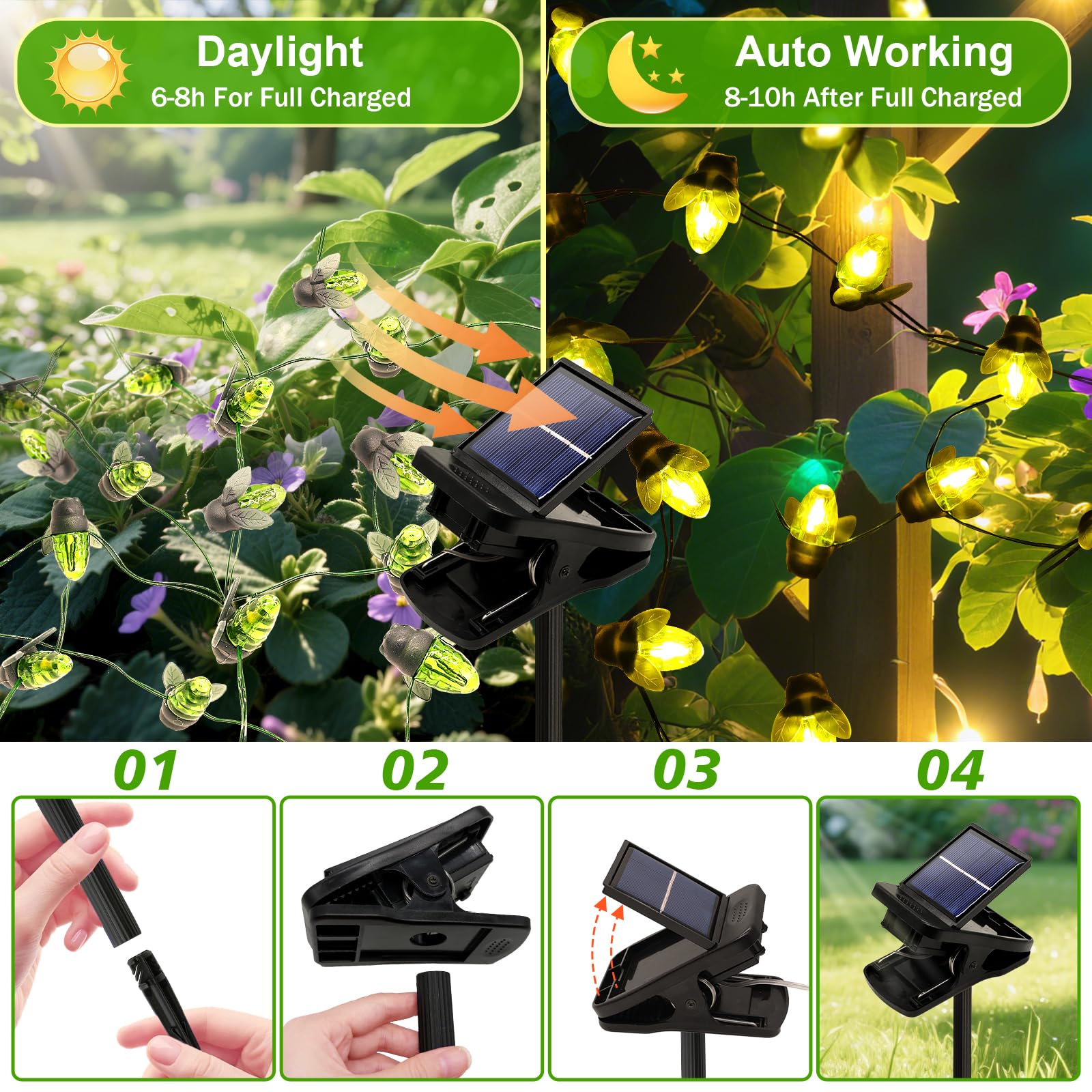 2Pack Solar Powered Firefly Lights Bugs, 19.6Ft 30 Led Solar Fireflies Lightning Bugs Fairy String Lights, Outdoor String Lights