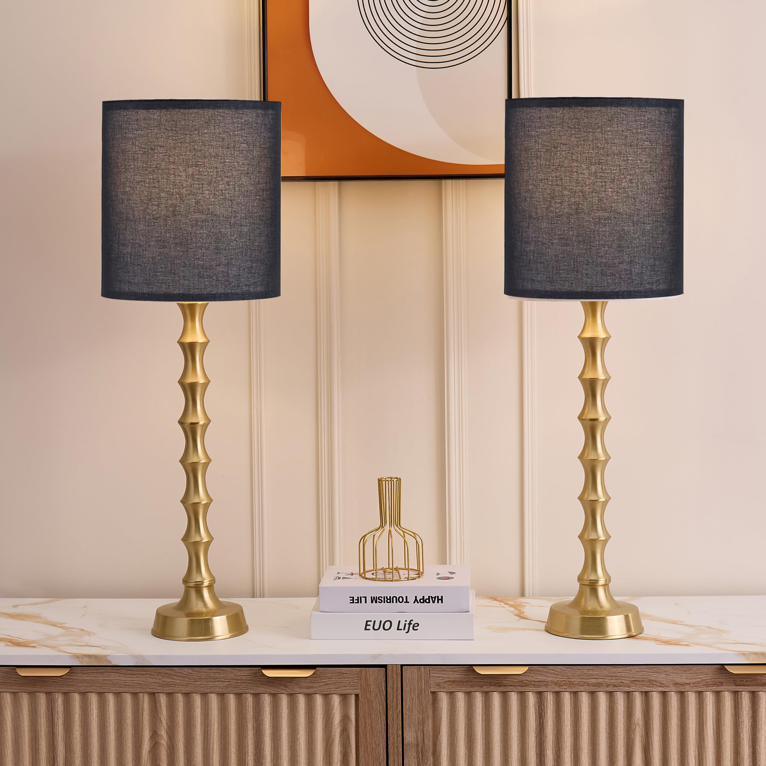 EUO 30.5'' Gold Table Lamps with Black Shade Set of 2, Gold Buffet Table Lamps for Living Room, Modern Black Gold Lamps Set of 2