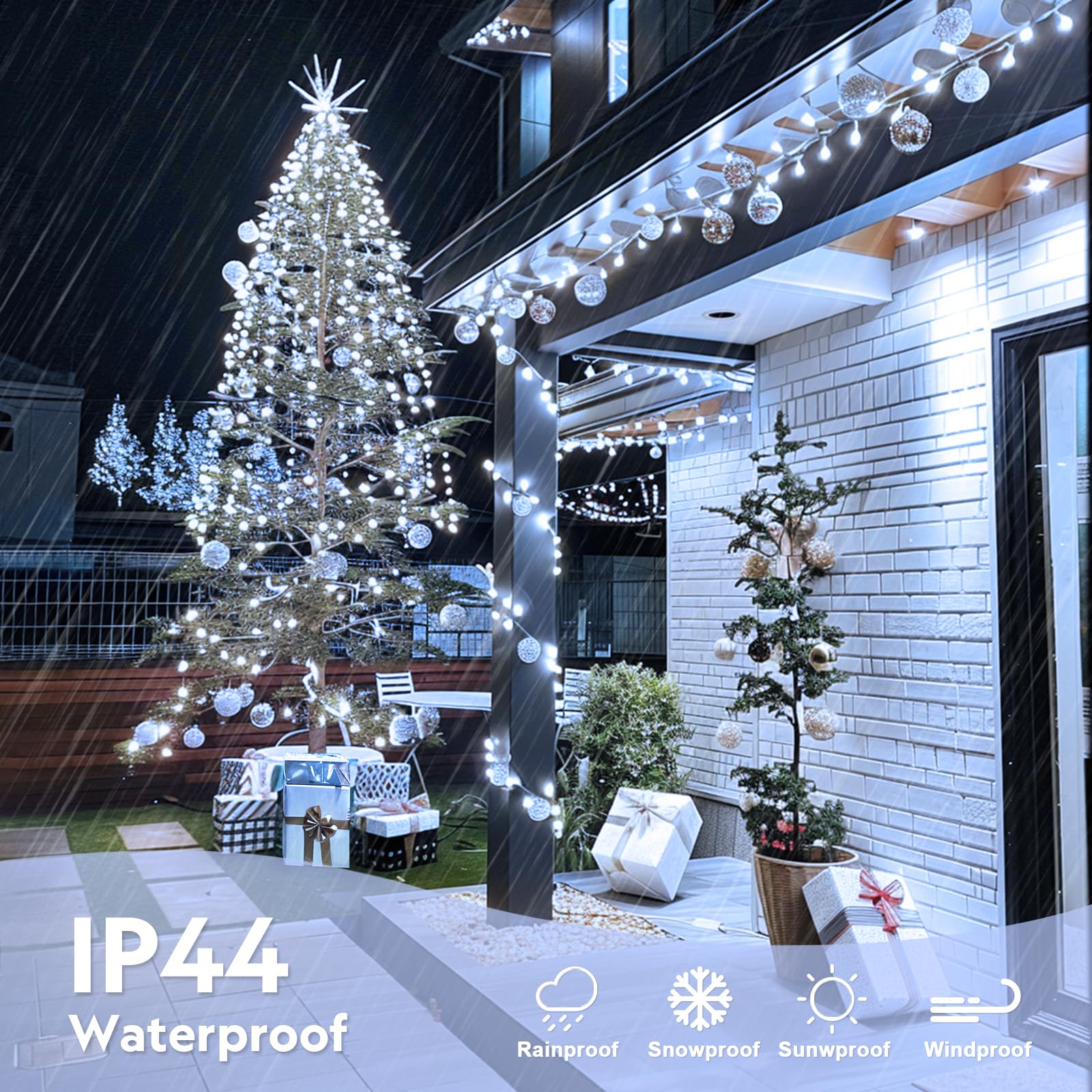 Jmexsuss 132Ft 400 Led Cool White Twinkle Lights For Christmas Tree, 8 Modes With Remote, Plug In For Bedroom Wedding Decoration