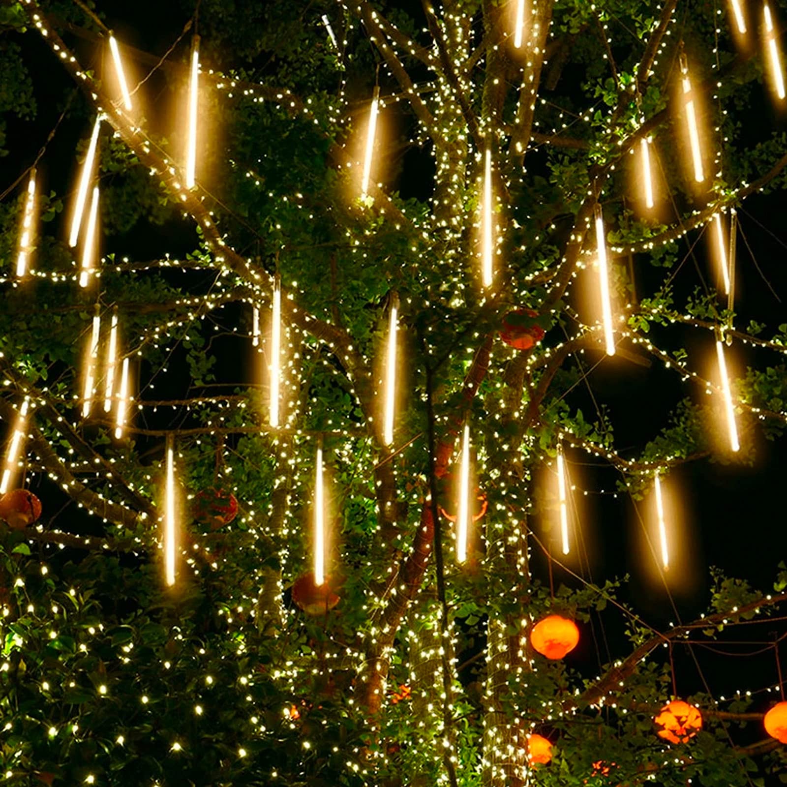 Brightown Solar Meteor Shower Lights - 576 LED, 16 Tubes, 16 Inches, Warm White, Plastic - Outdoor Christmas Decorations