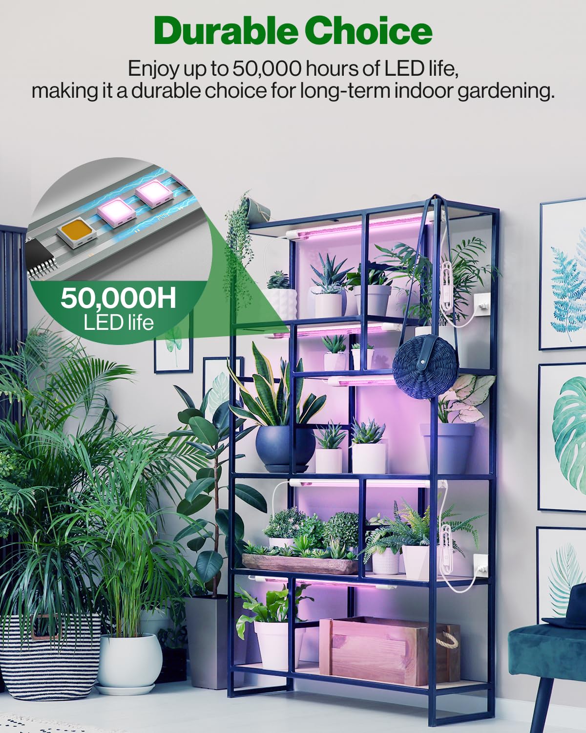 Sunco 2ft Grow Light LED, Full Spectrum, 20W, White Housing, Model SH_GL2-WH-FS-2PK, Indoor Plants, 2 Pack