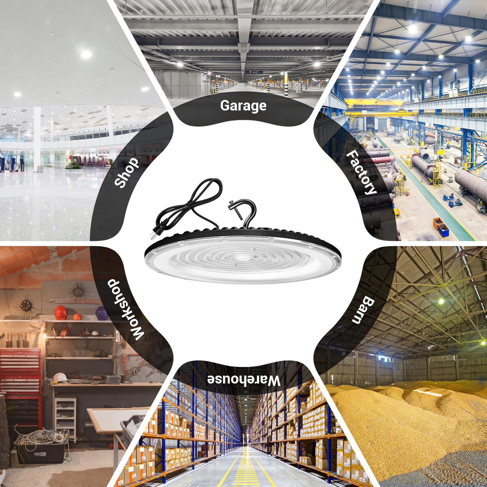 Yanycn 2 Pack 600W Ufo Led High Bay Lights 120Vac Ip66 Waterproof 92000Lm 5000K Daylight  2750W Mh/Hps With Plug Commercial Bay Lighting For Barn Gym Factory Warehouse Shop Workshop Gym