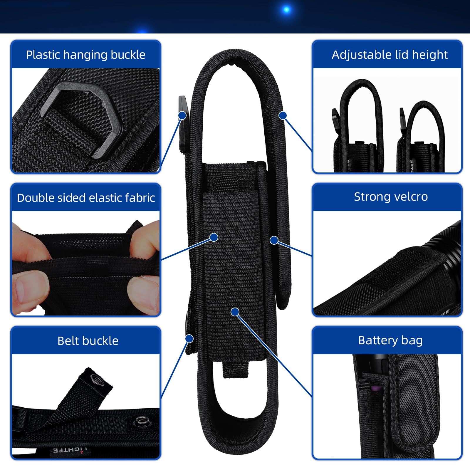 LIGHTFE T310 Tactical Flashlight Holster - Adjustable Pouch for 6"-6.7" Flashlights, Durable, Color: T310