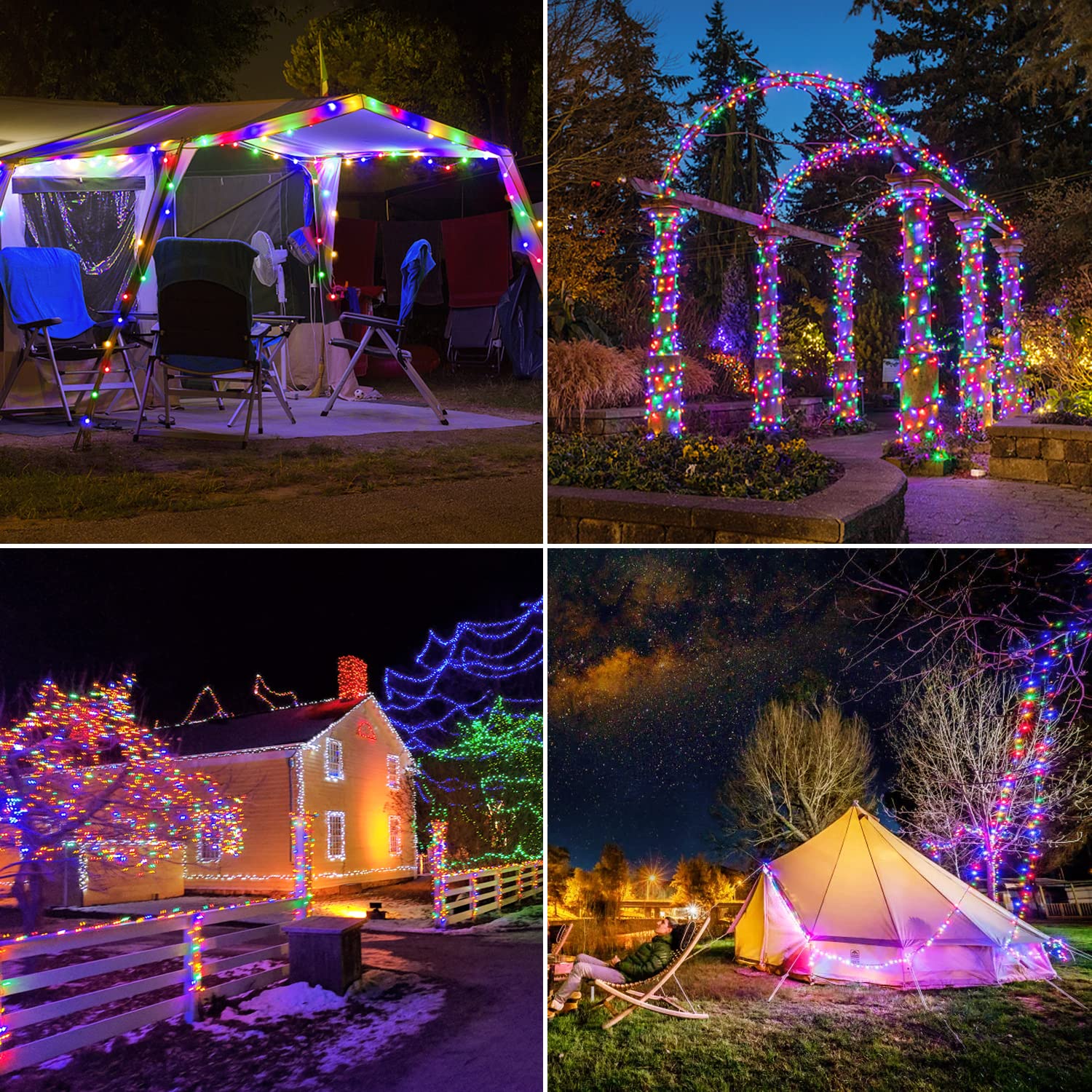 Jmexsuss 4 Pack 100 Led Solar Christmas Lights, 33Ft Solar String Lights Outdoor Waterproof, 8 Modes Multicolor Solar Fairy Ligh