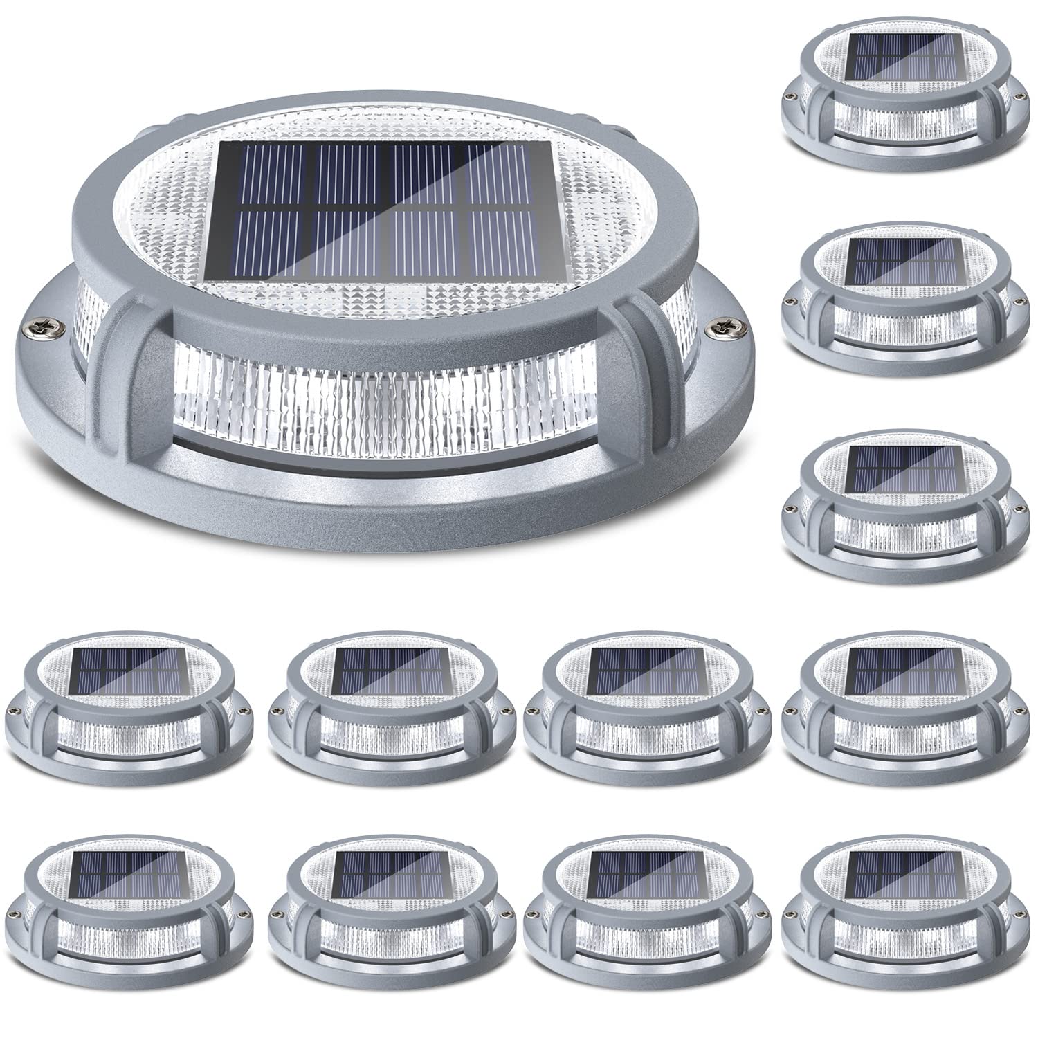 SIEDiNLAR Solar Deck Lights Outdoor 2 Modes 16 LEDs Dock Light Driveway Markers Solar Powered Waterproof for Ground Step Pathway
