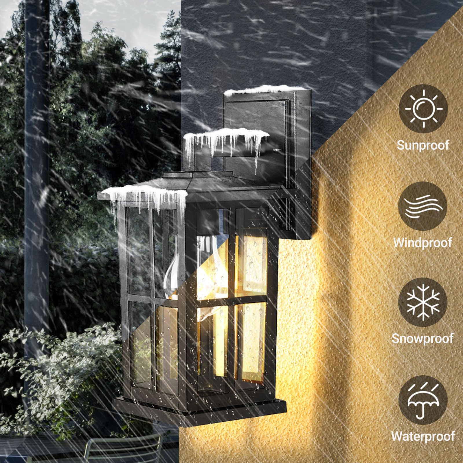 Beslowe Waterproof Outdoor Wall Lanterns, 2-Pack Matte Black Light Fixtures For Porch And Garage