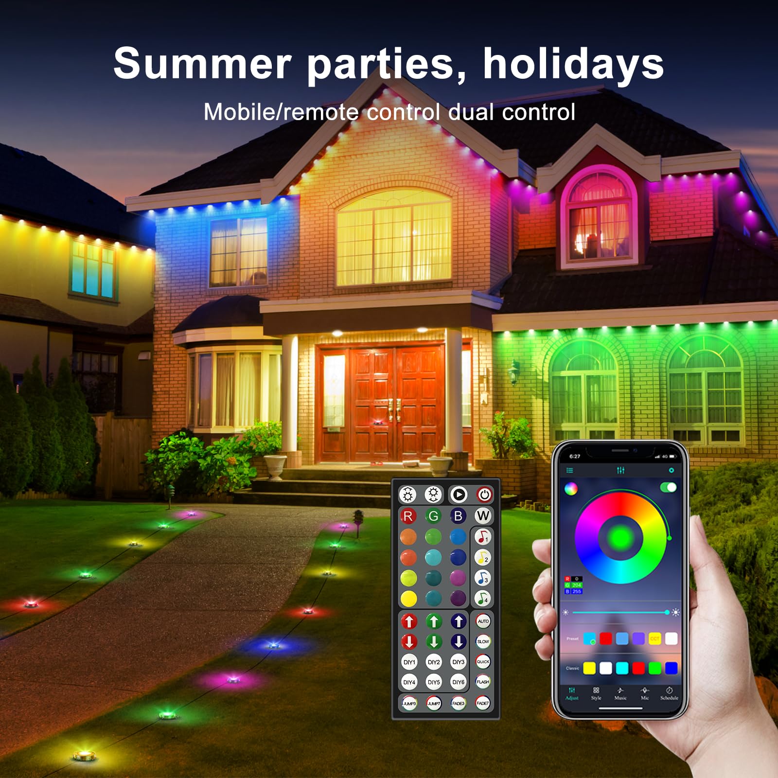 TQQVXX RGB Outdoor Ground Lights, 200FT Color Changing Pathway Lighting, Remote & App Control, Waterproof, Black