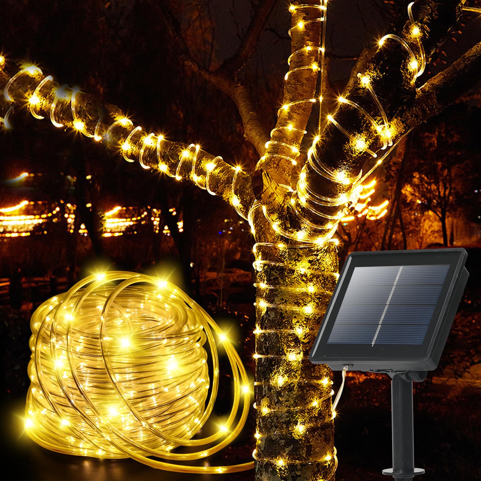 Solar Rope Lights Outdoor Waterproof, 39Ft 100Led Outdoor String Lights Clear Pvc Tube Fairy Lights, 8 Modes Trampoline Lights F
