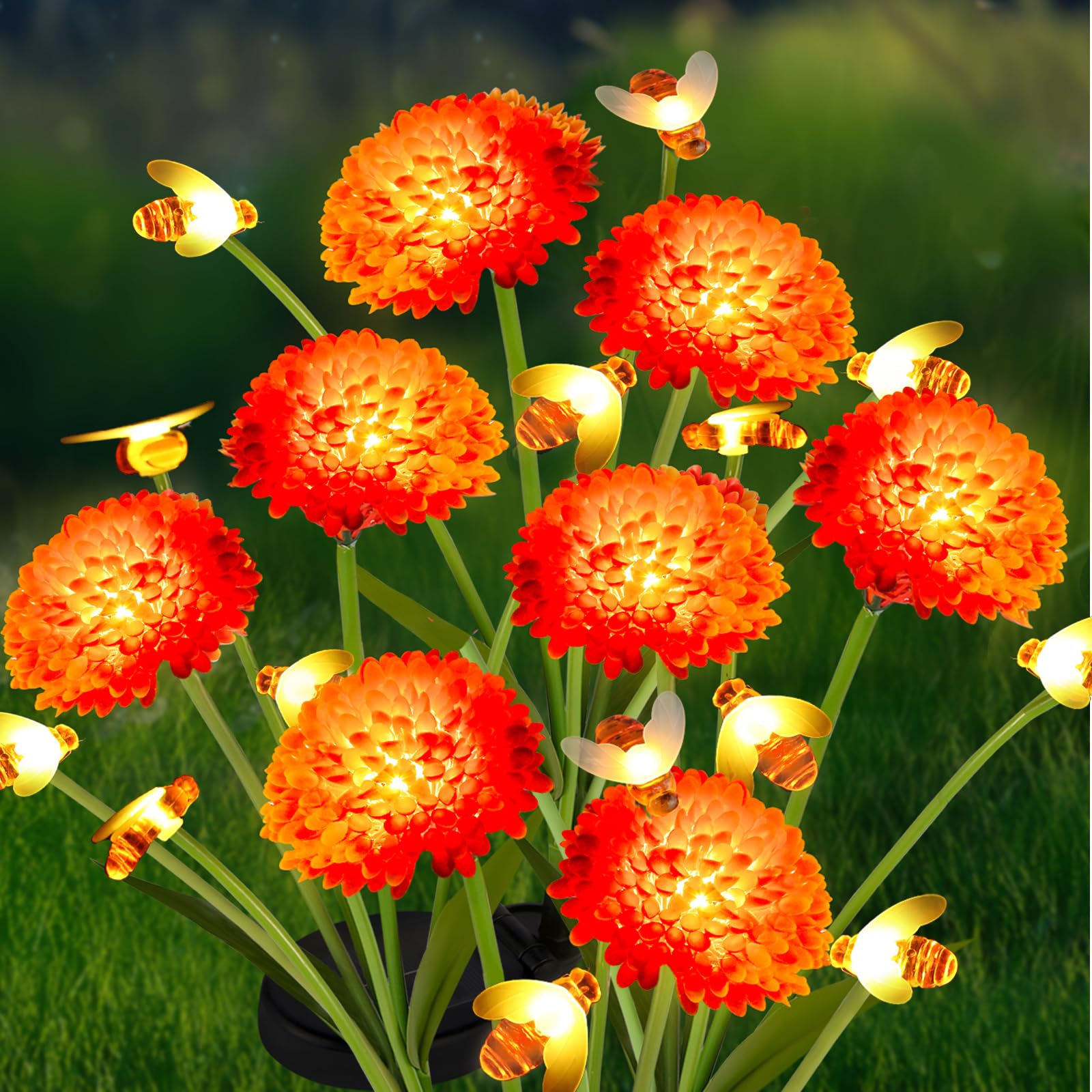 Solar Garden Lights Outdoor, 4 Pack Solar Flowers Lights with Bee, Waterproof Outdoor Solar Swaying Flowers Lights for Garden Ya