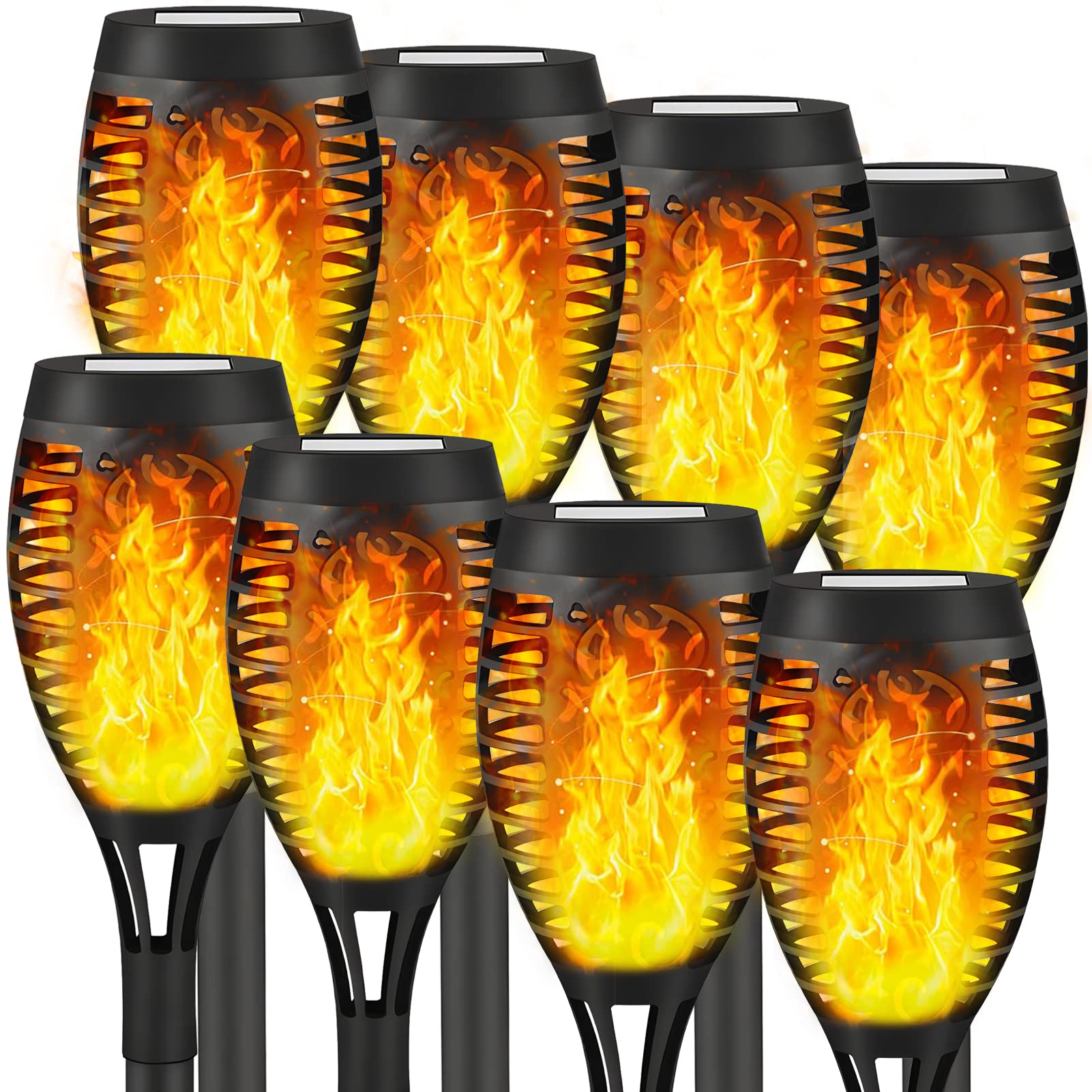 Liveasily Solar Tiki Torches 8 Pack, Waterproof Led Flickering Flame Decor For Patio Yard - Yellow