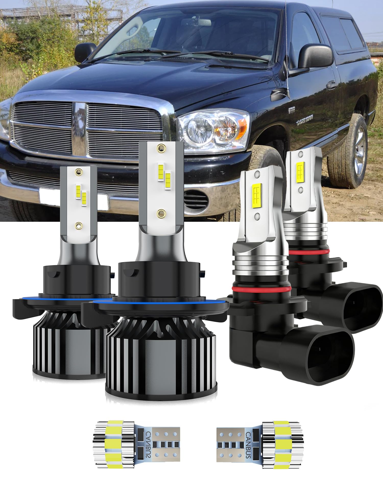 AYOTZIH Bulbs Fit For Dodge Ram 2006-2008, 9008 High/Low Beams 9006 Fog Lights License Plate Lights Combo, 400% Brightness 6000K