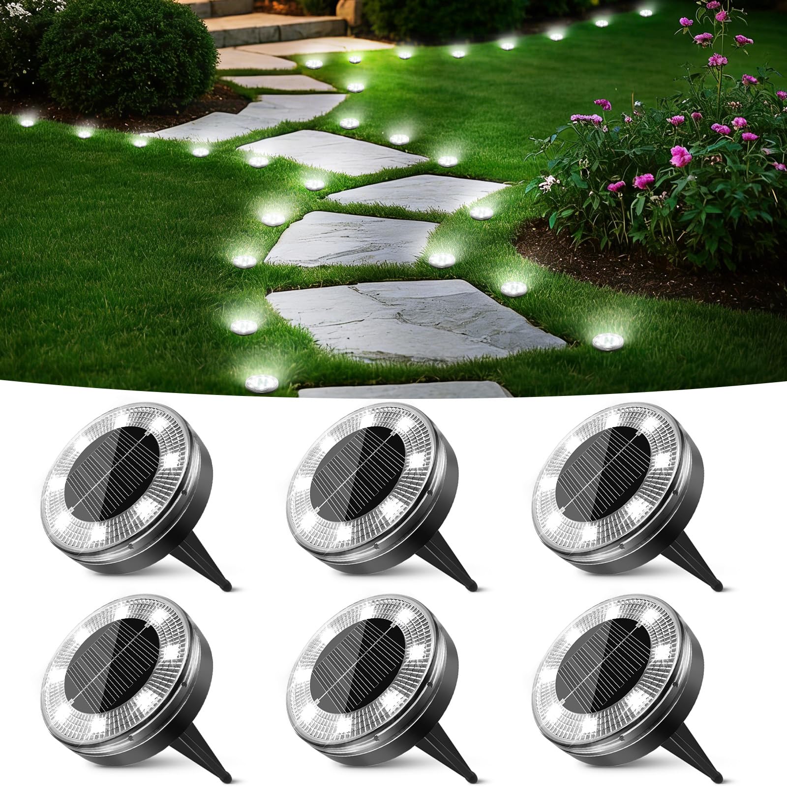 Peasur Mini Solar Ground Lights  6 Pack Flat Solar Disc Lights Outdoor Waterproof  2.3 Inch Small Solar Garden Lights Landscape Lighting for Outside Pathway Garden Yard Lawn Walkway Cool White