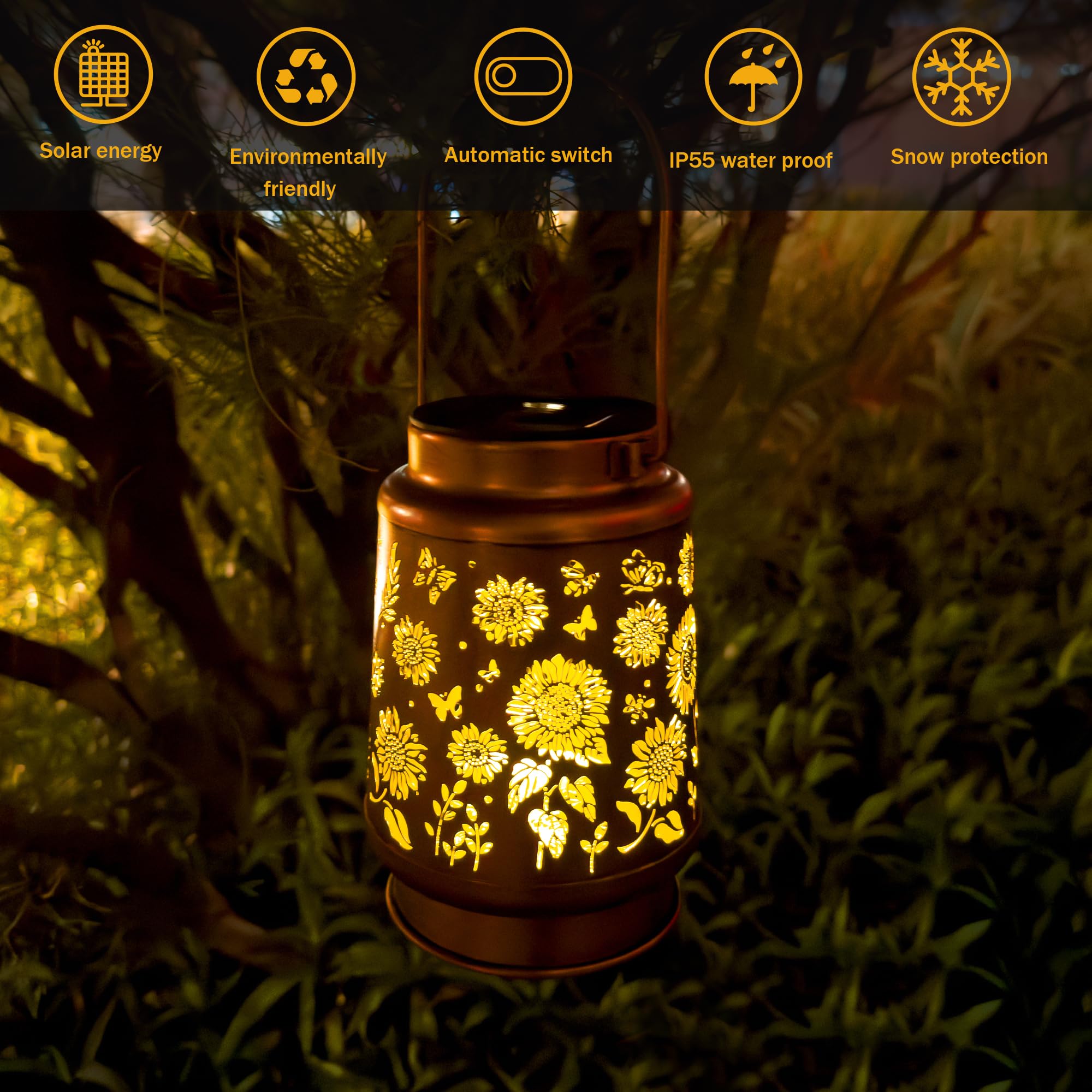Anytalk 2 Pack Sunflower Solar Lantern Lights, Outdoor Solar Lanterns Garden Decor, Hanging Solar Lantern For Backyard Porch Pat
