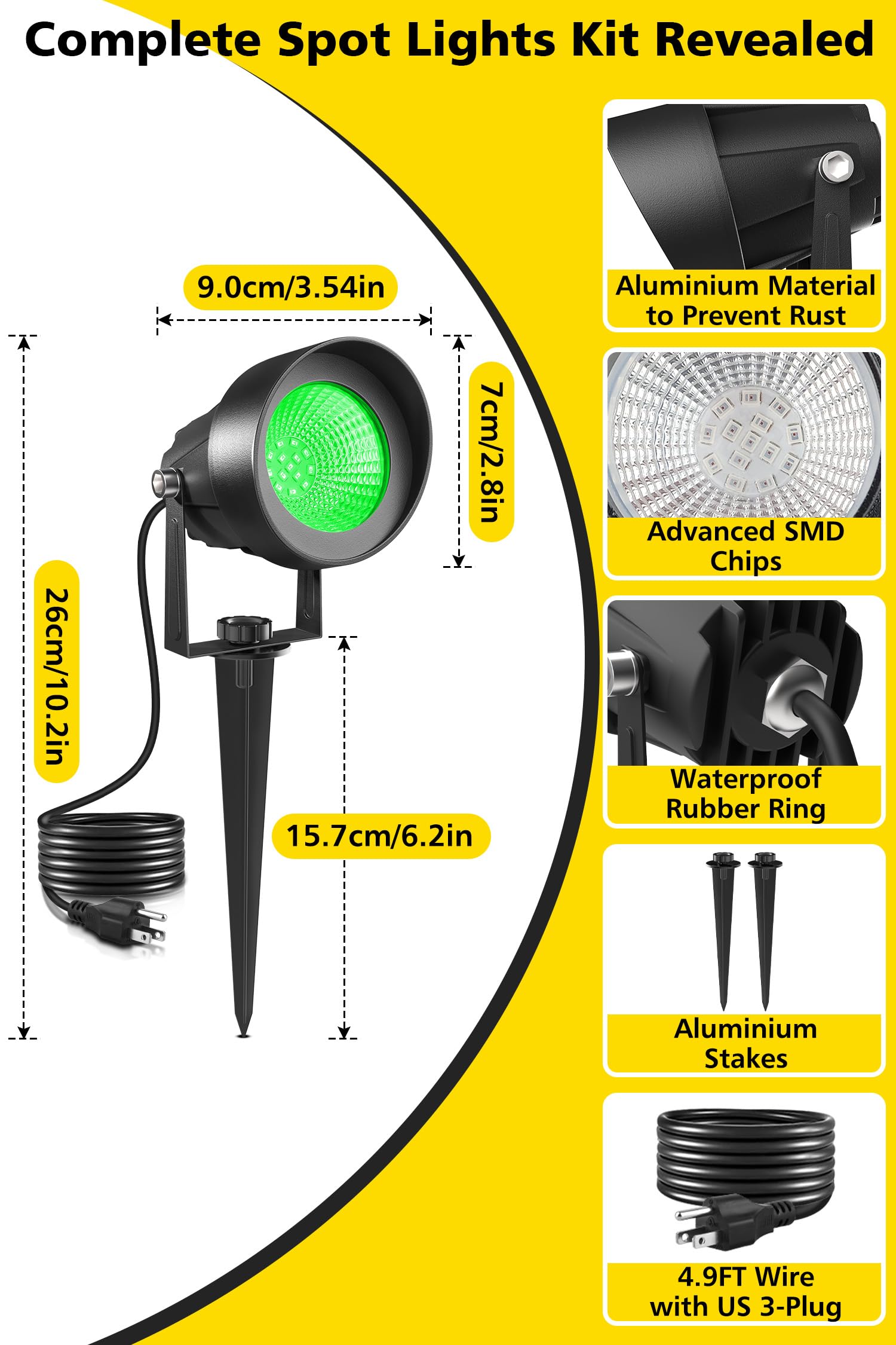 T-Sun Christmas Green Spotlight Outdoor  Waterproof Led Landscape Lighting With Us Plug  Easy Install 270?Adjustable Outdoor Spot Lights For Garden Tree Yard Decor