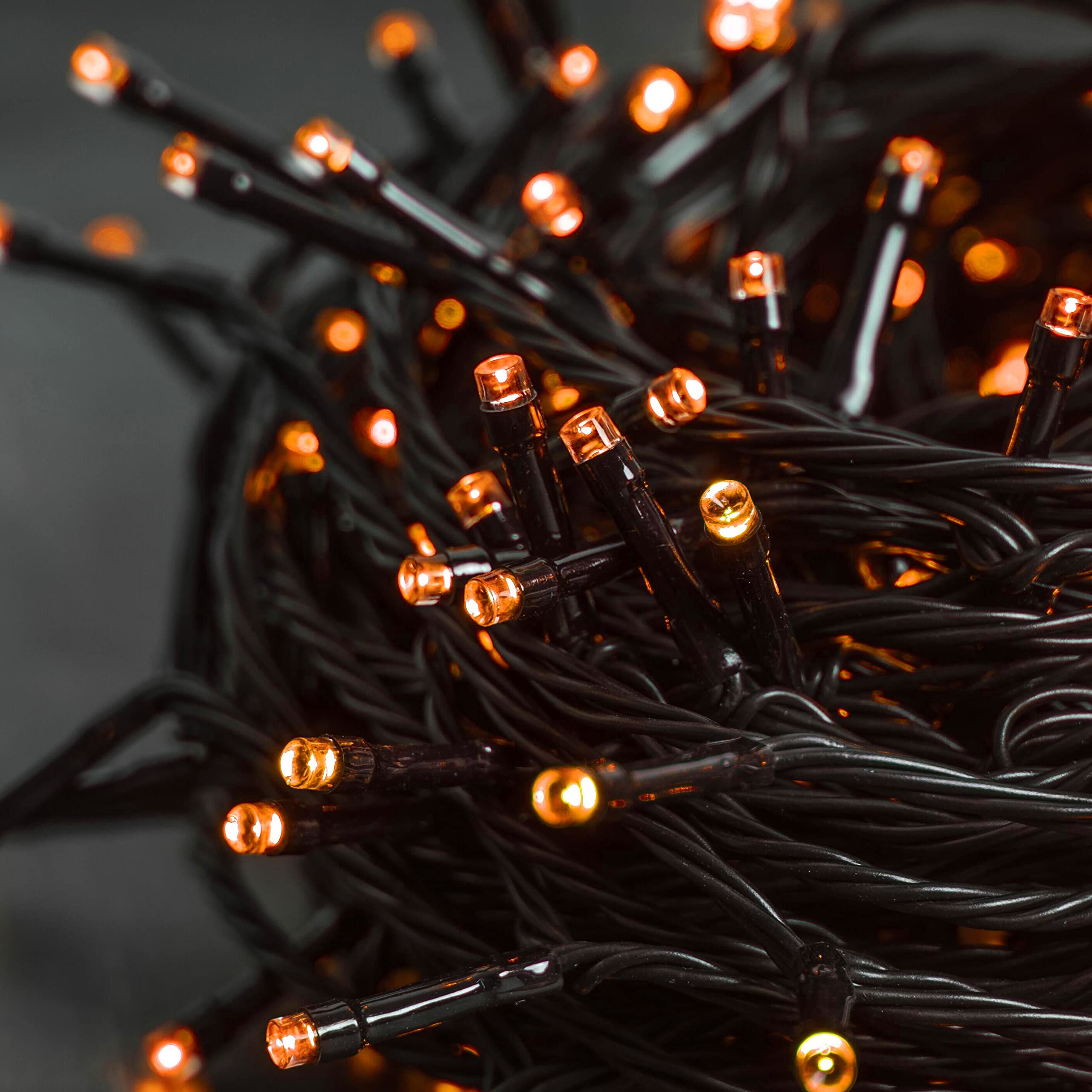 Twinkle Star 33Ft 100 Led Halloween String Lights Orange, Plug In Black Wire Fairy Lights 8 Modes Waterproof Mini Light For Outd