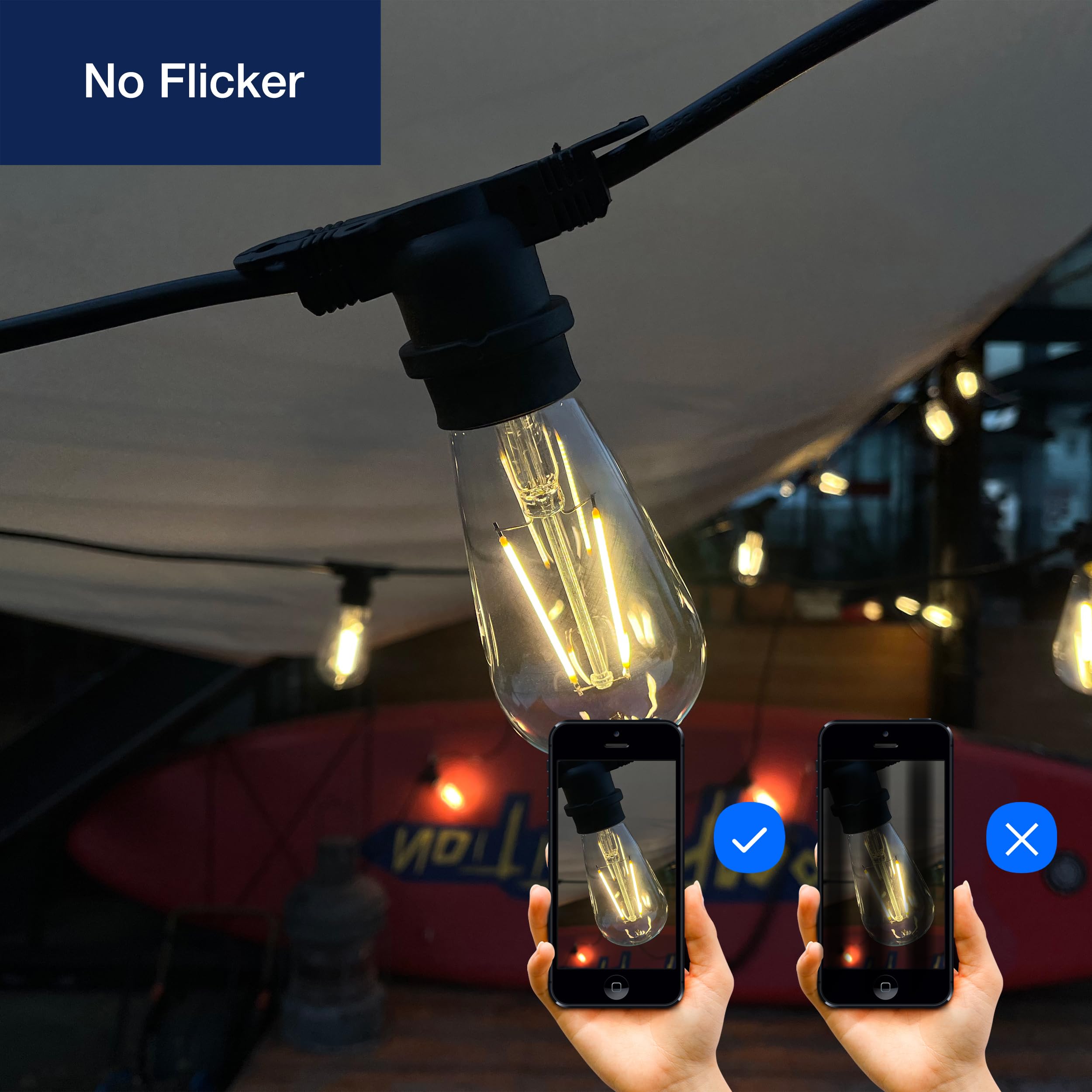 Flsnt St19 Led Edison Bulbs For String Lights, 25W Equivalent Outdoor Led Light Bulbs For Patio, Gardon, 2W, 180Lm, 2700K Soft W