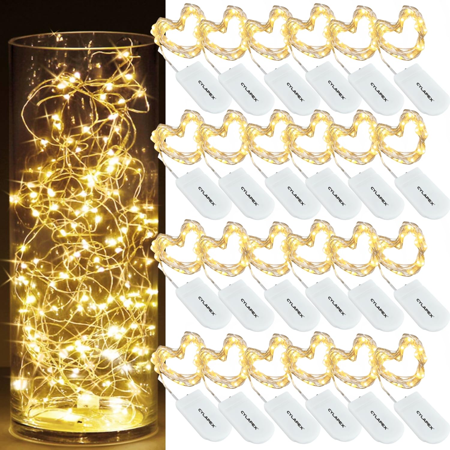 Cylapex Pack Of 24 Fairy Lights String Battery Operated Fairy Lights, 3.3Ft 20 Leds Halloween Lights Silver Coated Copper Wire Lights For Diy Decor Christmas Decoration Costume Warm White