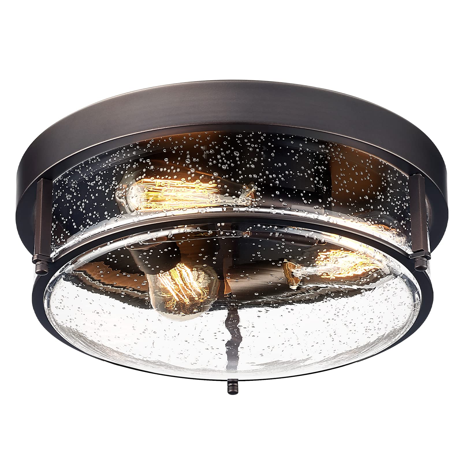 zeyu 3-Light Flush Mount Ceiling Light, 15 Inch, Oil-Rubbed Bronze, Seeded Glass, Model ZG59F ORB
