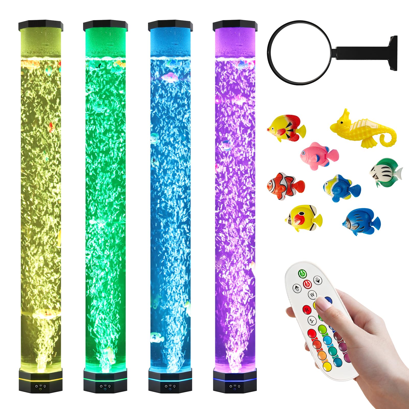 night light ,bubble tube lamp, 3.6ft aquarium, equipped with 16 color LED , remote control, and 9 artificial fish, kids floor la