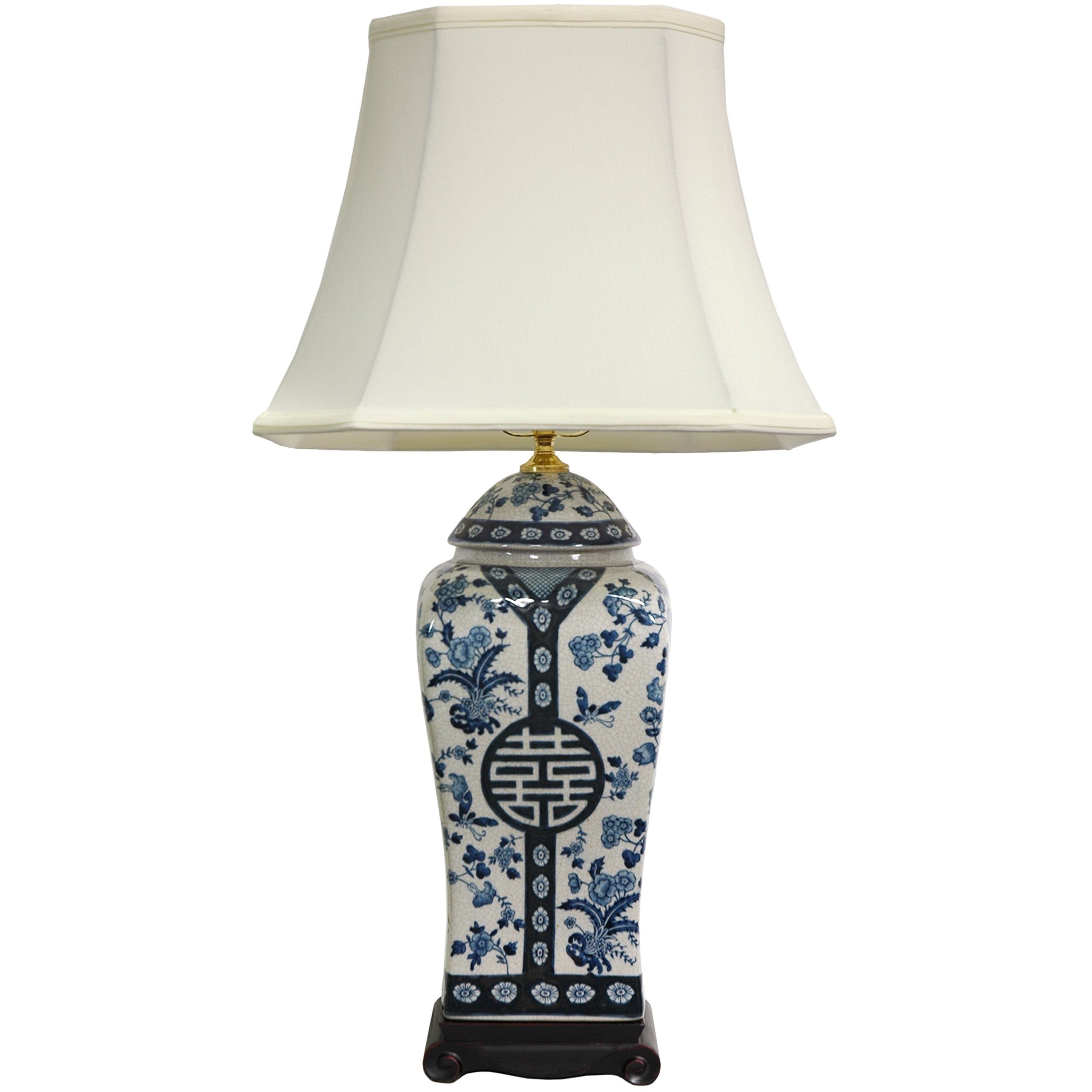 Red Lantern Vase Lamp, 26in Floral Blue & White, Wood and Porcelain, Model LMP-JCO-X2890