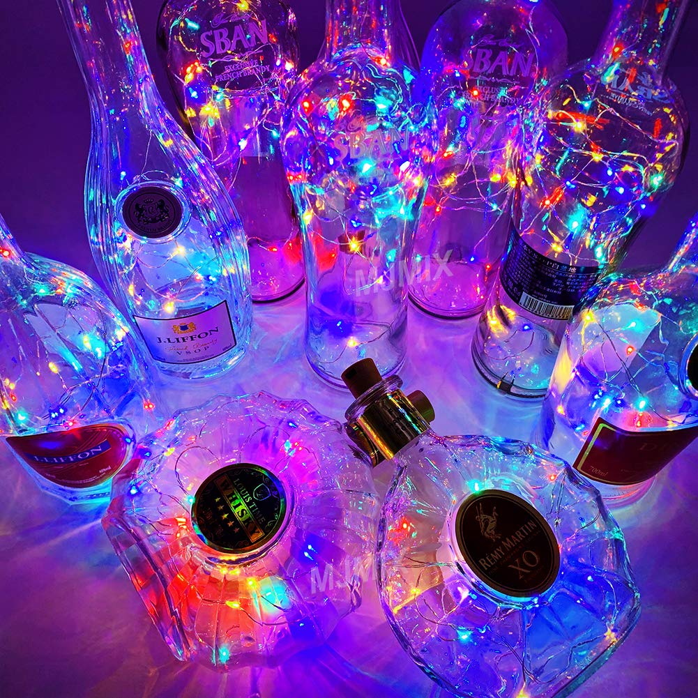 Mumuxi Wine Bottle Lights With Cork Switch [10 Pack] | Easy-To-Use 3.3Ft 20 Led Bottle Lights | Universal Size Cork Lights For Wine Bottles Liquor Bottles Christmas Lights Indoor Outdoor, Multicolor