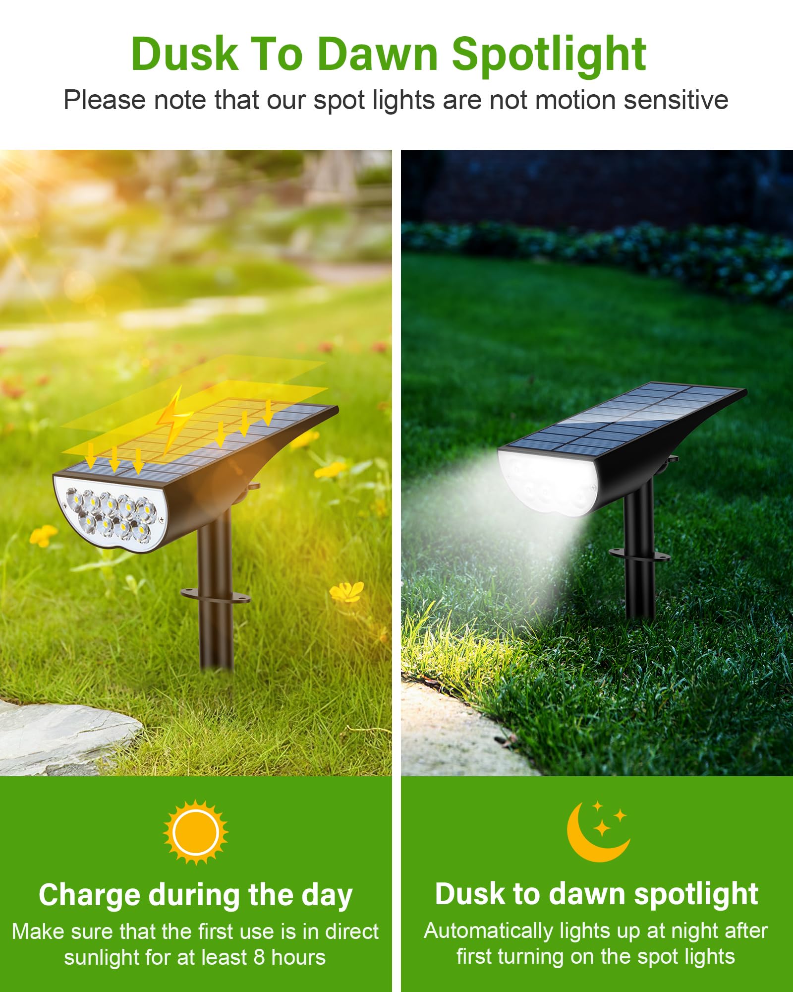 Zookki Solar Spot Lights Outdoor, Solar Lights Outdoor Waterproof Ip65, 3 Brightness Modes Dusk To Dawn Landscape Spotlights For Yard Garden Pathway Tree Decoration, Cool White, 2 Pack