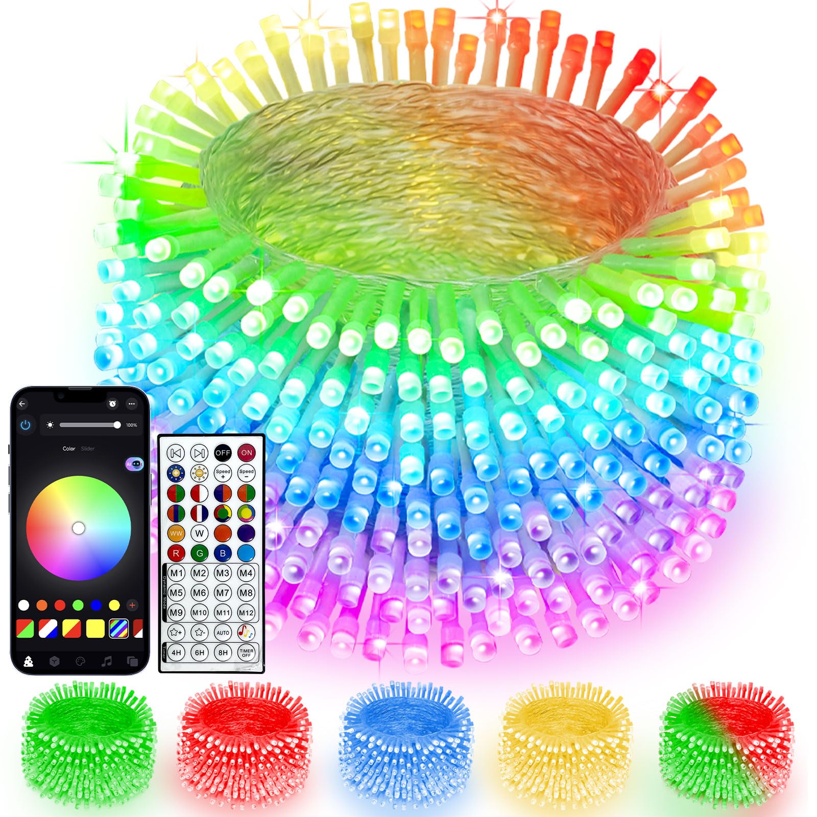 Smart Color Changing Christmas Lights with Remote & App Control, 132FT 400 LED RGB String Lights with Timer, Music Sync Multiple