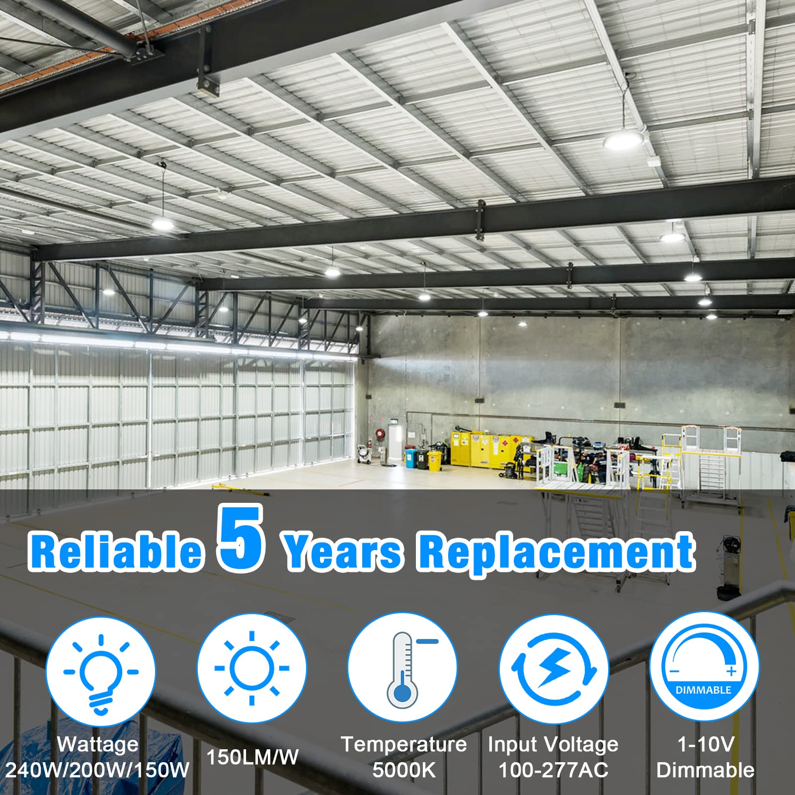 Ufo Led High Bay Lights 240W Flicker Free -36000Lm Super Bright High Bay Shop Lights 5000K, 0-10V Dimmable, 6' Cable, 100-277V F