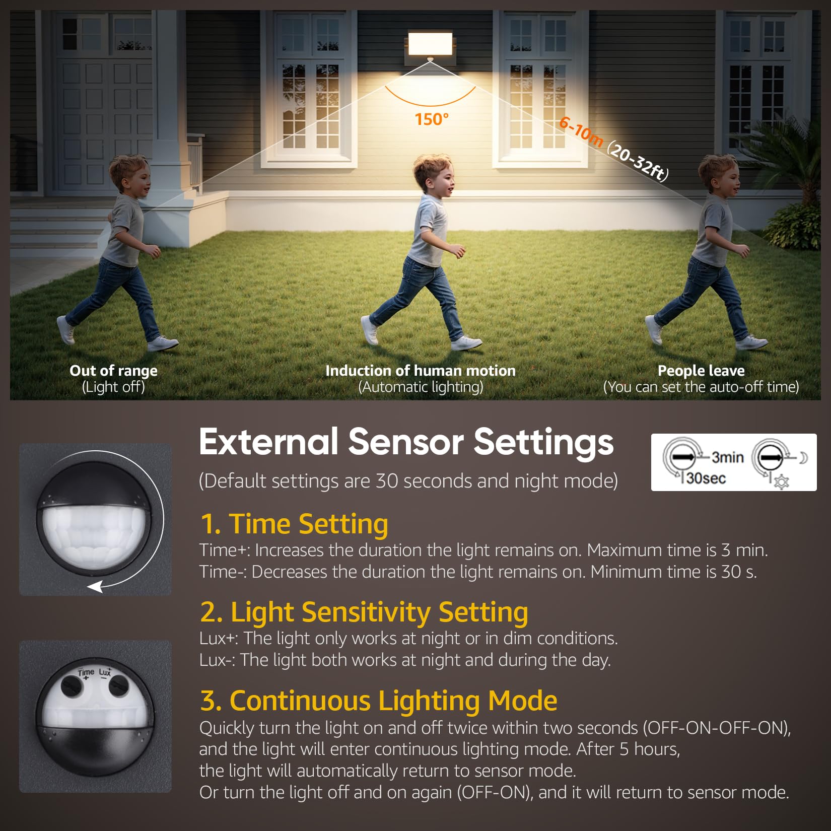 Lundwa 2 Pack 40W Motion Sensor Outdoor Wall Lights  3000K Black Led Light Fixture  Ip65 Waterproof Exterior Porch Light  360  Adjustable Head Flood Wall Lighting For House