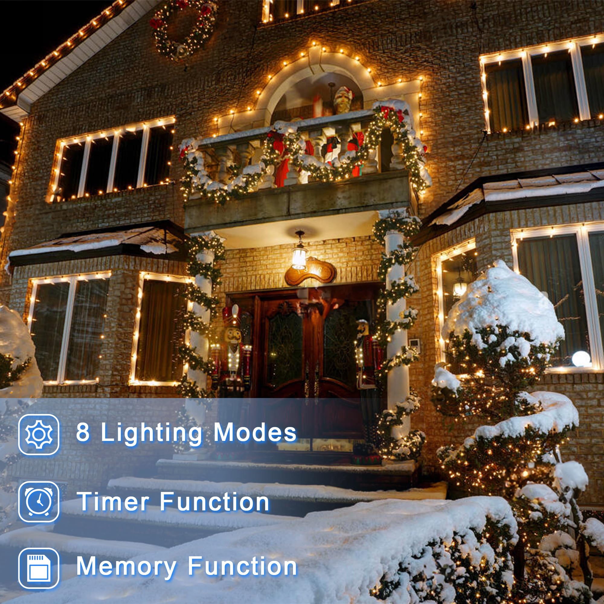 200 Led 66Ft Christmas String Lights Indoor Outdoor  8 Modes Christmas Fairy Lights With Timer & Momory  Ip44 Waterproof Christmas Tree Lights For Xmas Patio Yard Fence Balcony Garden (Warm White)