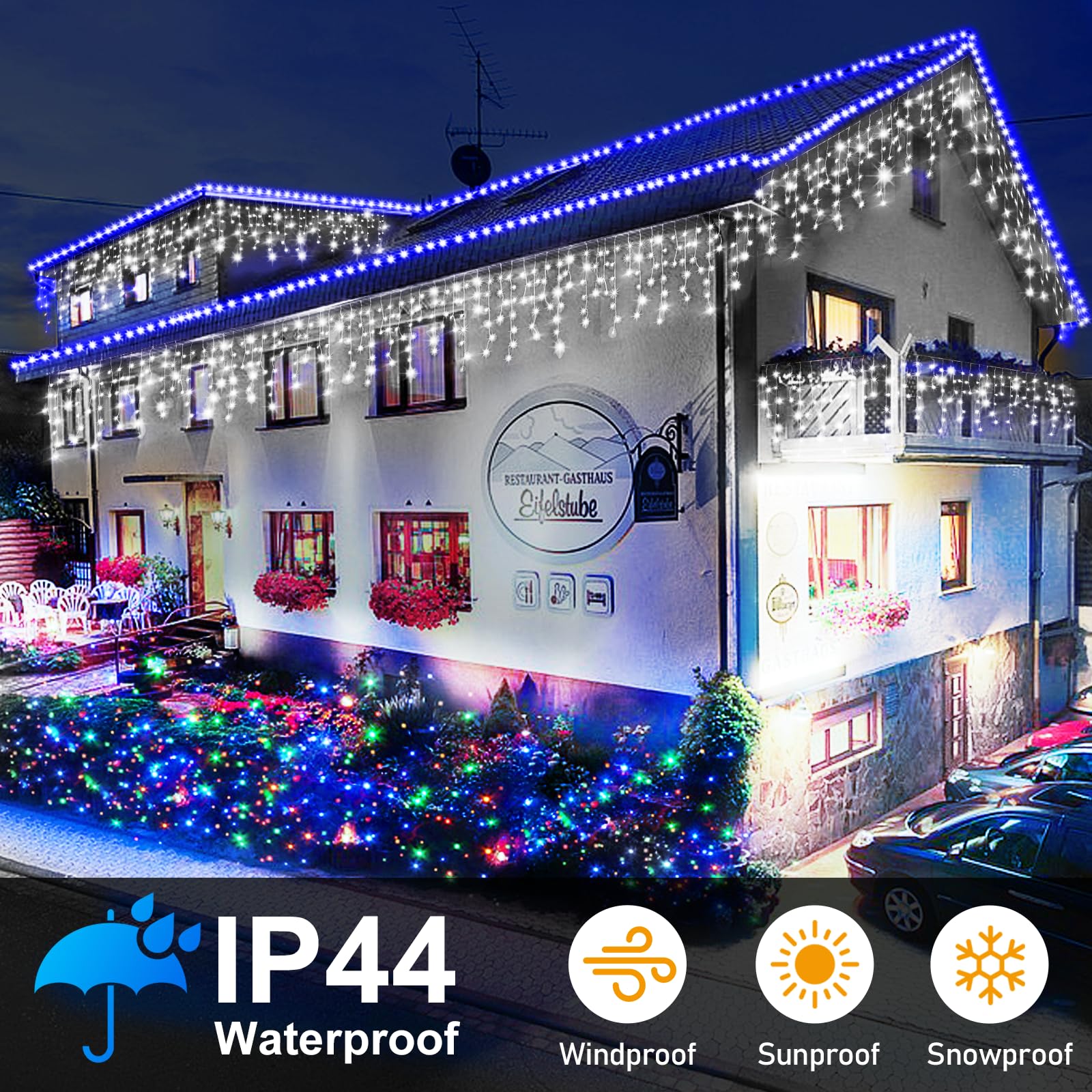 Christmas Lights Outdoor, 164Ft 1600 Led Ice Lights For Outside With 320 Drops, 8 Modes Timer Memory Function, Ip44 Waterproof I