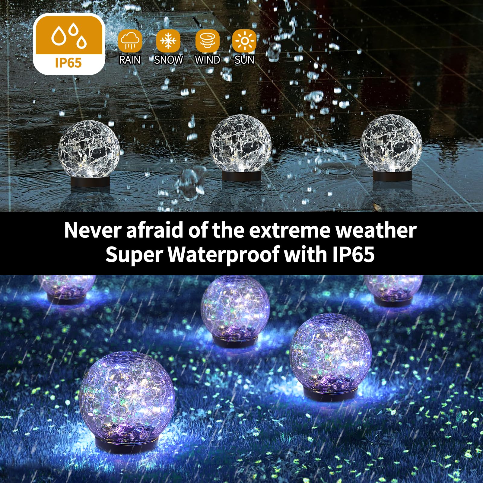 JKIMK Solar Globe Lights - Waterproof Cracked Glass Orbs, 2 Multicolor Globes for Garden, Patio, and Yard Decor, Model GUO-XBQ-4-4-4