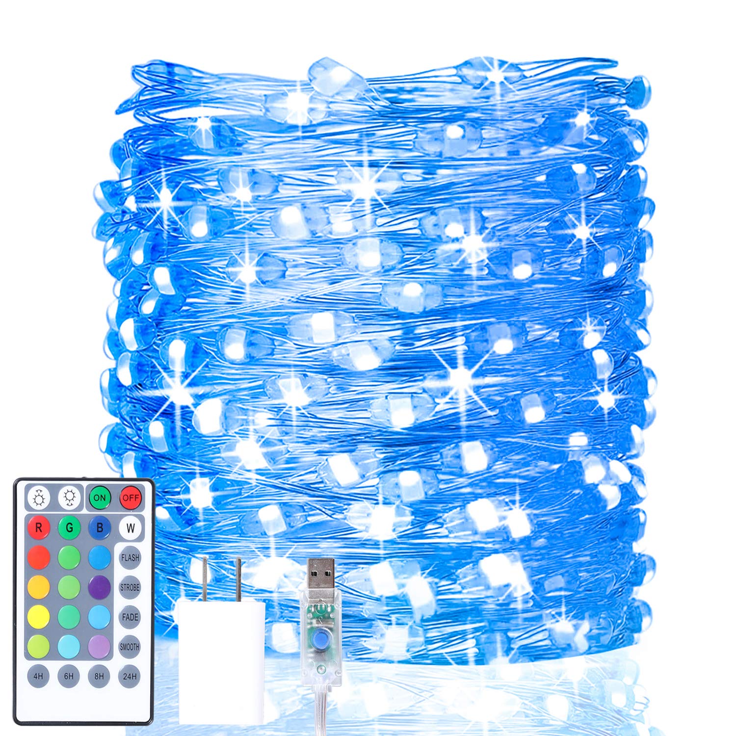 HABOM Led Fairy Lights Plug in,46 Ft 16 Colors Changing String Lights with Remote Control - 4 Lighting Modes+4 Timer Options+Ada
