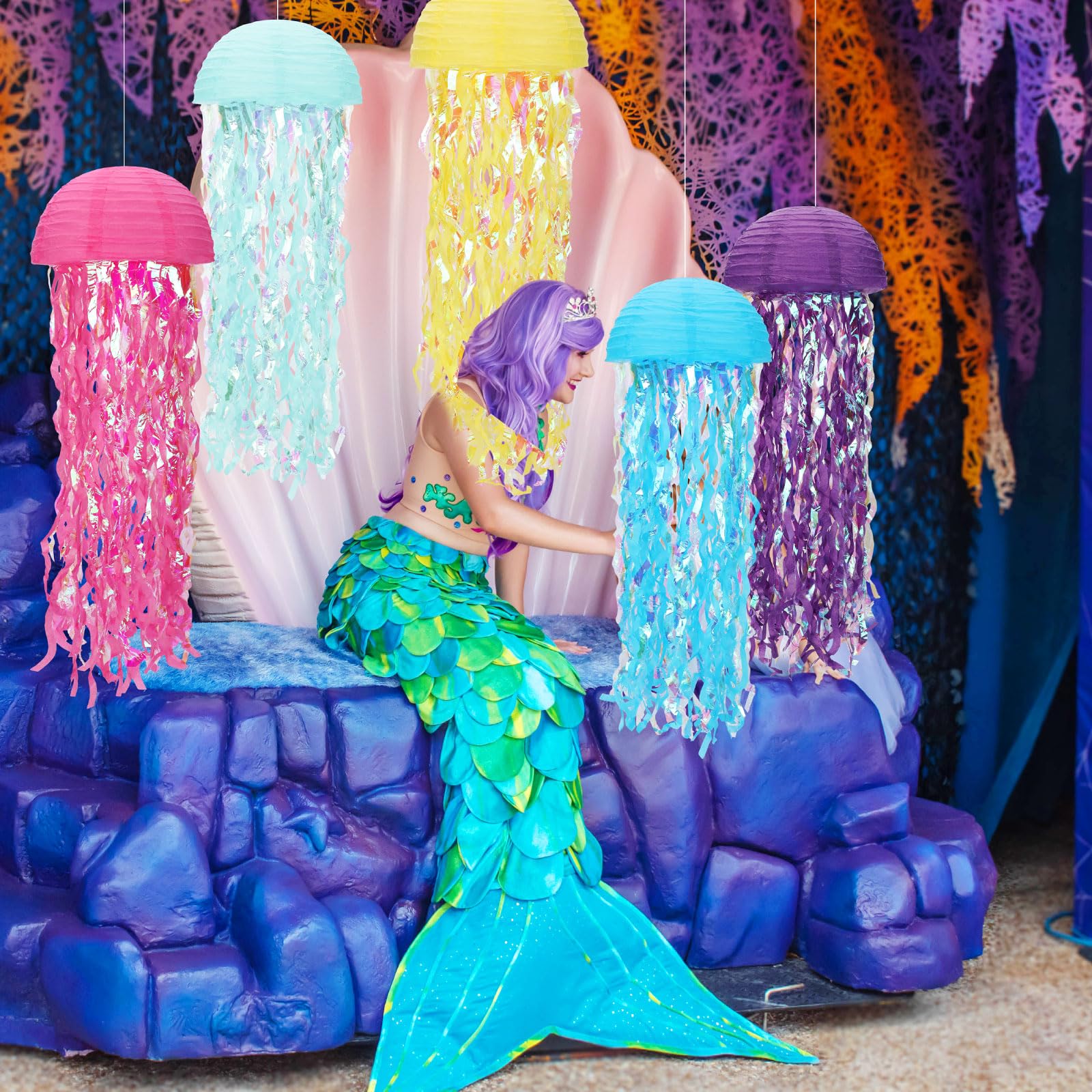 Baquler Set Of 12 Jellyfish Paper Lanterns Jellyfish Lanterns Hanging Decoration For Mermaid Sea Ocean Birthday Party Decorations (Multi Colors)
