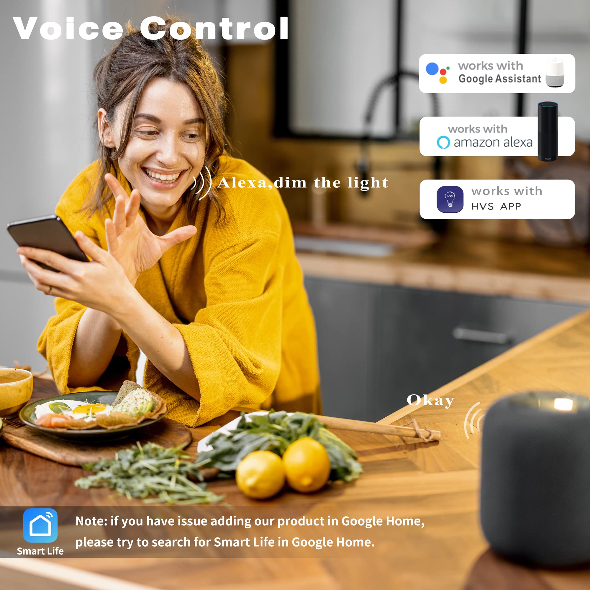 Homevenus Smart Light Bulb, Dimmable Tunable Cool Warm White, 9W A19 E26, 2500k-6500k, WiFi/Bluetooth, 1 Count