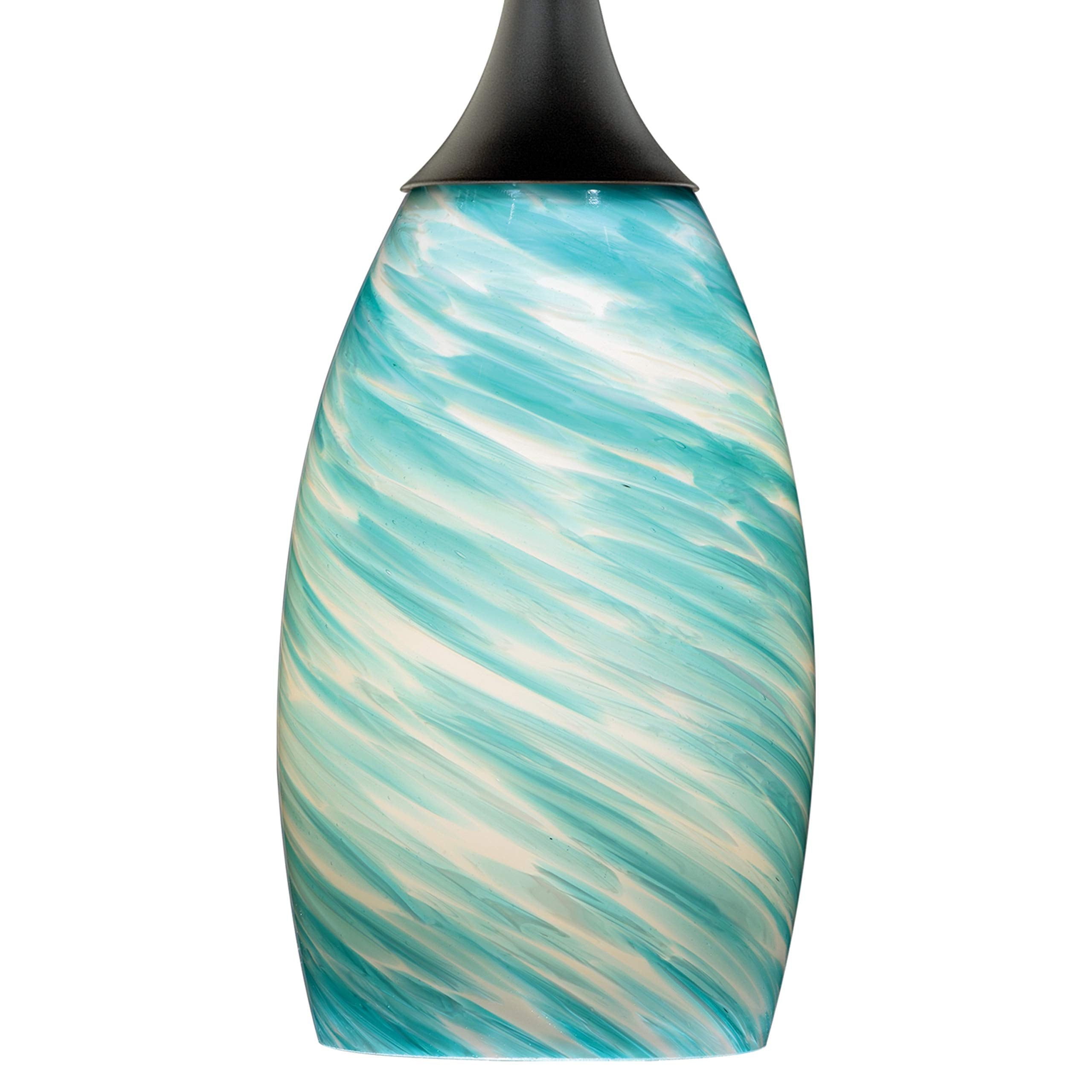 VAXCEL Mini Pendant Ceiling Light, Satin Nickel, Blue Celeste Wave Glass, Model P0172