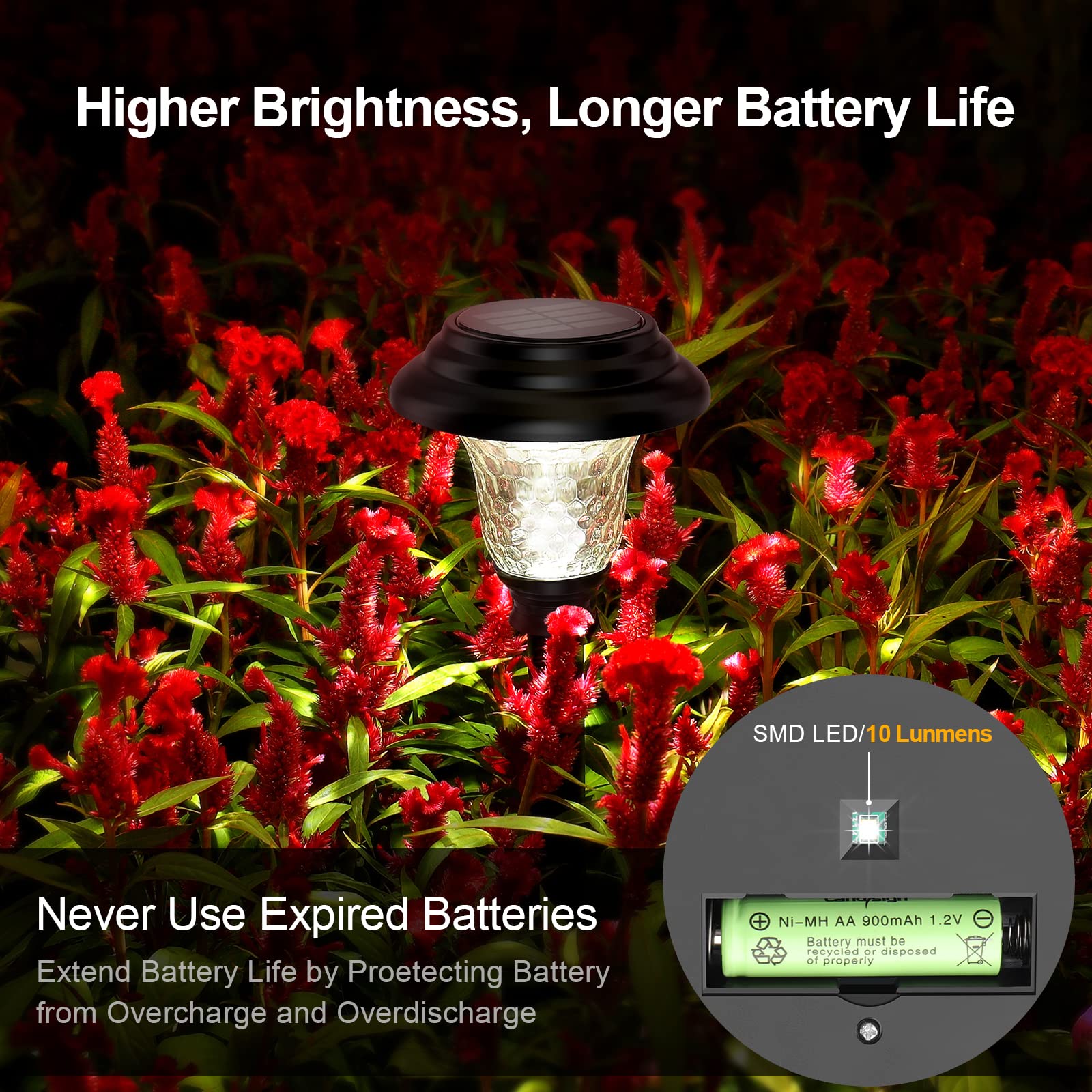 Balhvit Glass Solar Lights Outdoor, 4 Pack Super Bright Solar Pathway Lights, Up To 12 Hrs Long Last Auto On/Off Garden Lights S